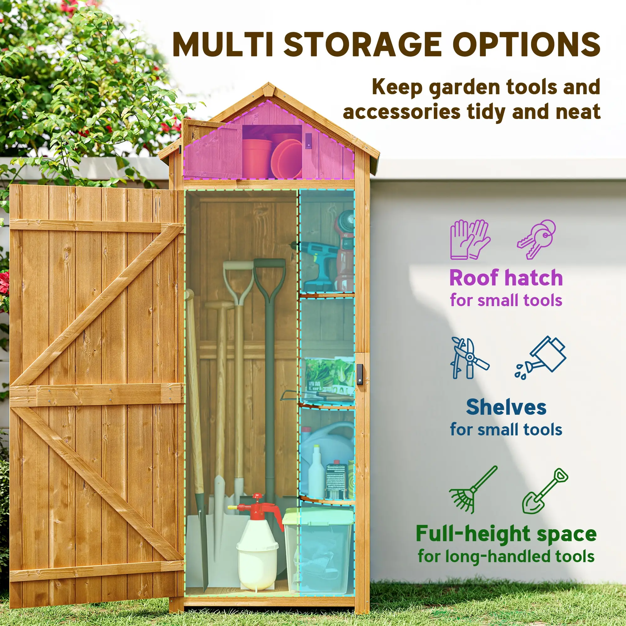30" x 21" x 71" Garden Storage Shed, Outdoor Tool House, 3 Tier Shelves, Brown - Image 4