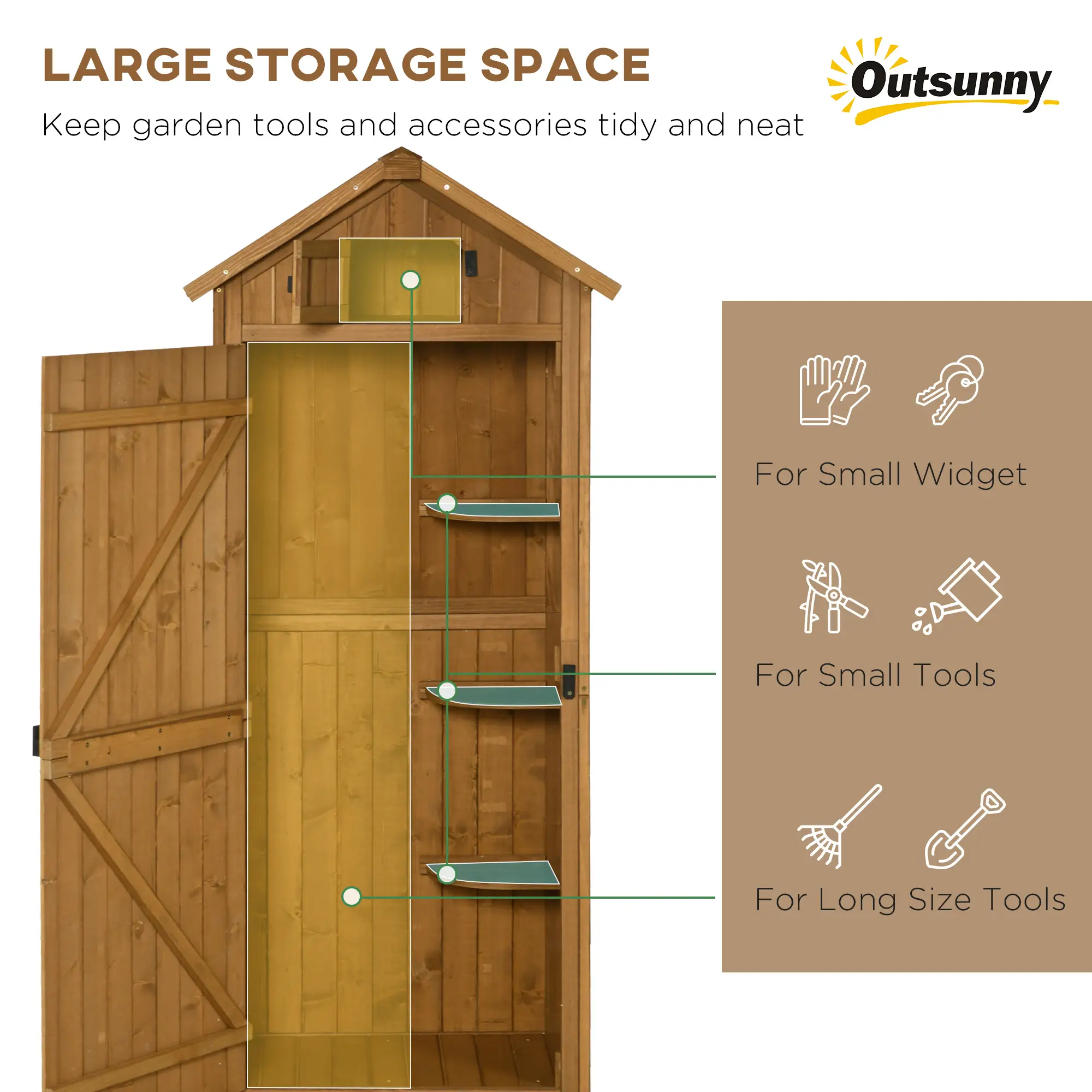 30" x 21" x 71" Garden Storage Shed, Outdoor Tool House, 3 Tier Shelves, Brown - Image 6