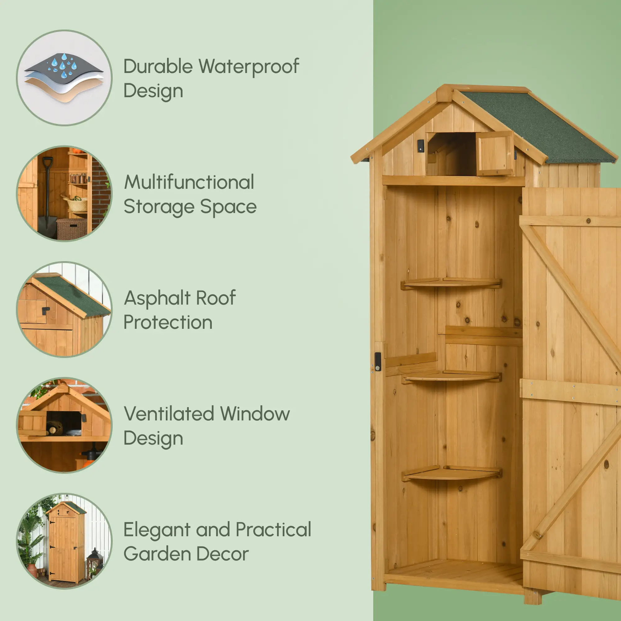 30" x 21" x 71" Garden Storage Shed, Outdoor Tool House, 3 Tier Shelves, Brown - Image 8