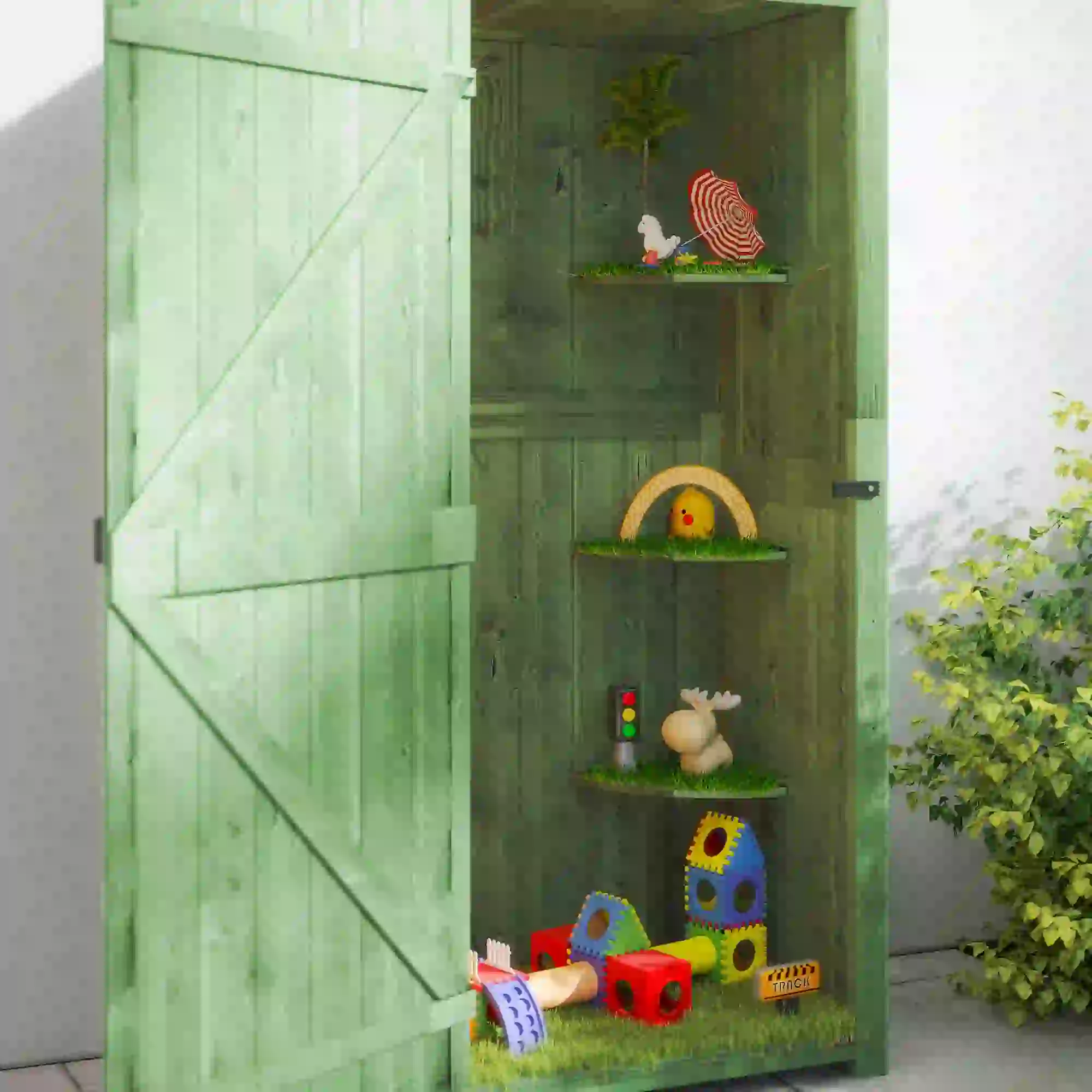 30" x 21" x 71" Garden Storage Shed, Outdoor Tool House, 3 Tier Shelves, Green - Image 10