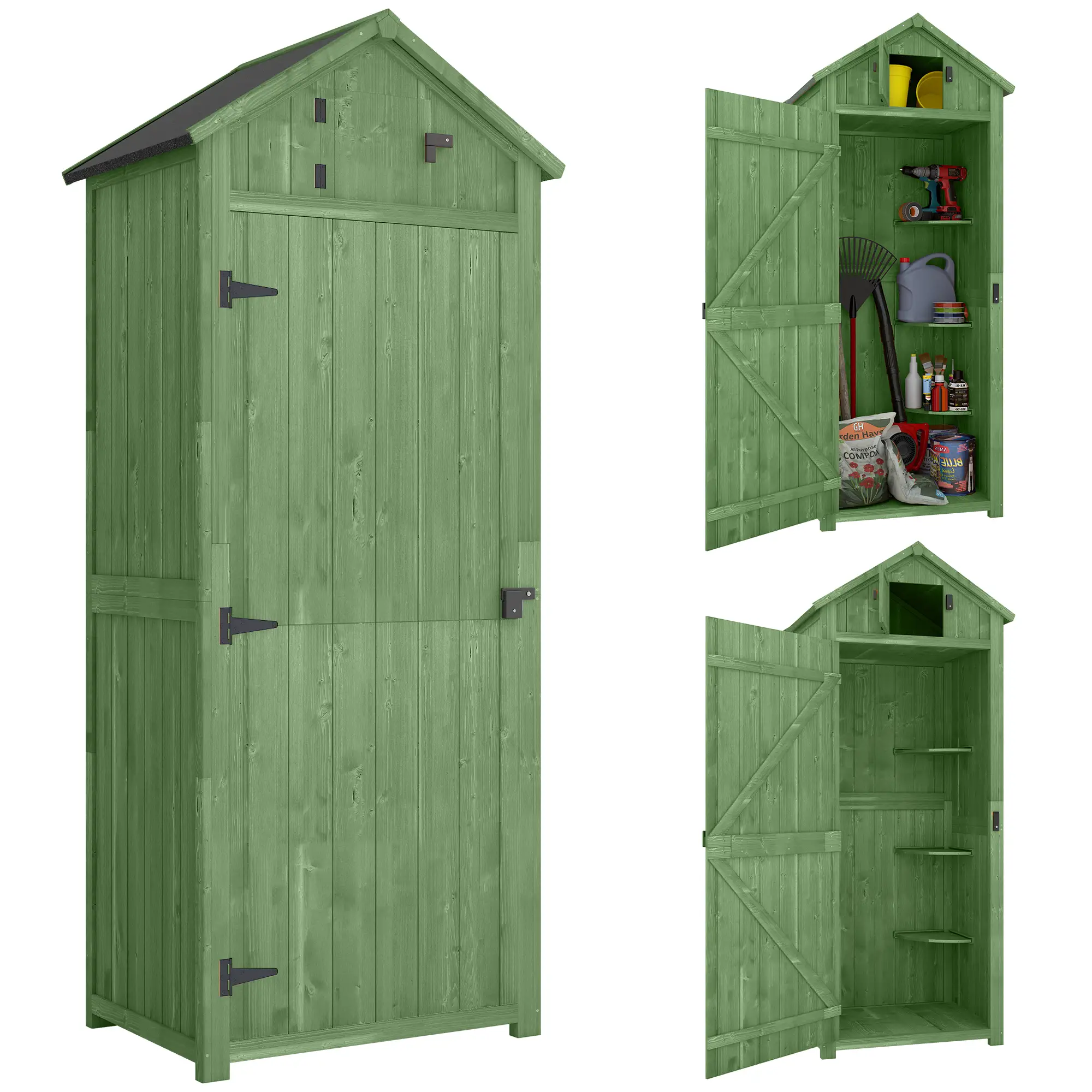 30" x 21" x 71" Garden Storage Shed, Outdoor Tool House, 3 Tier Shelves, Green - Image 11