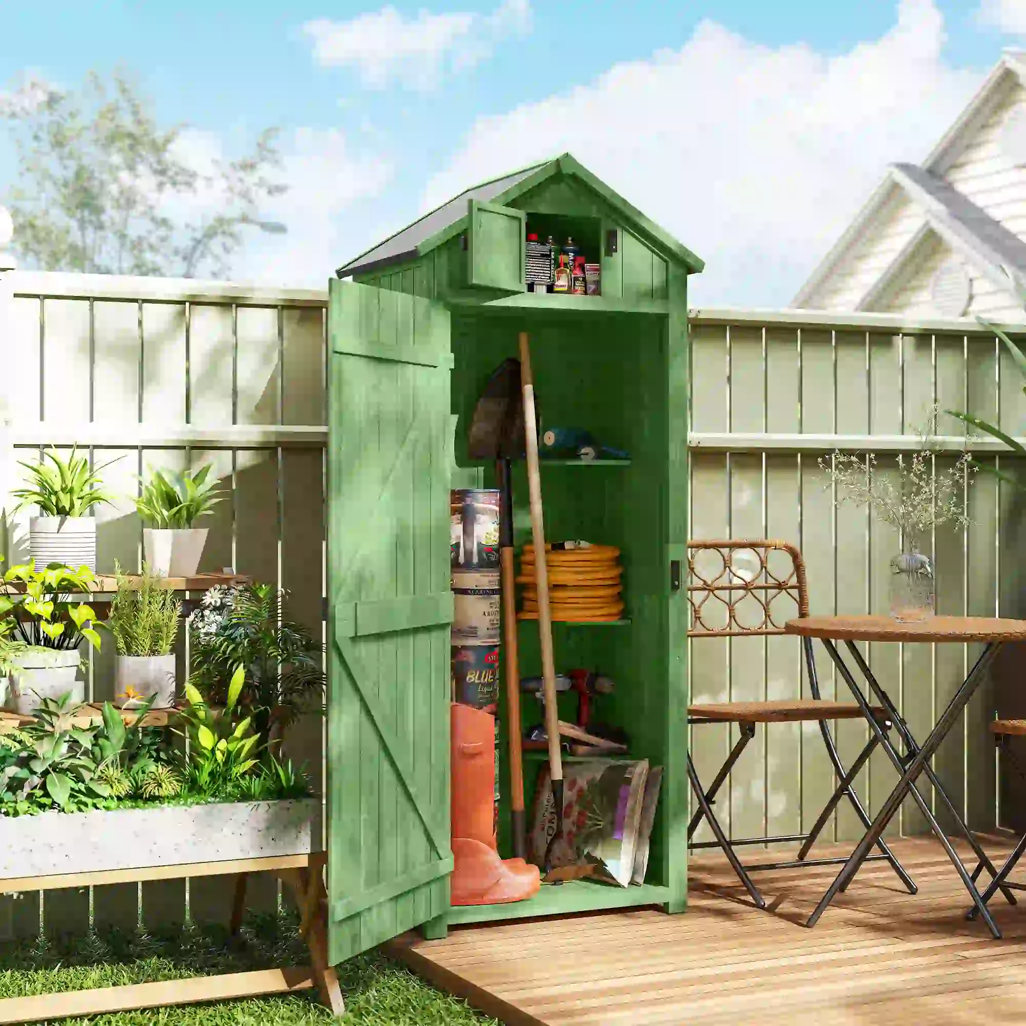 30" x 21" x 71" Garden Storage Shed, Outdoor Tool House, 3 Tier Shelves, Green - Image 2