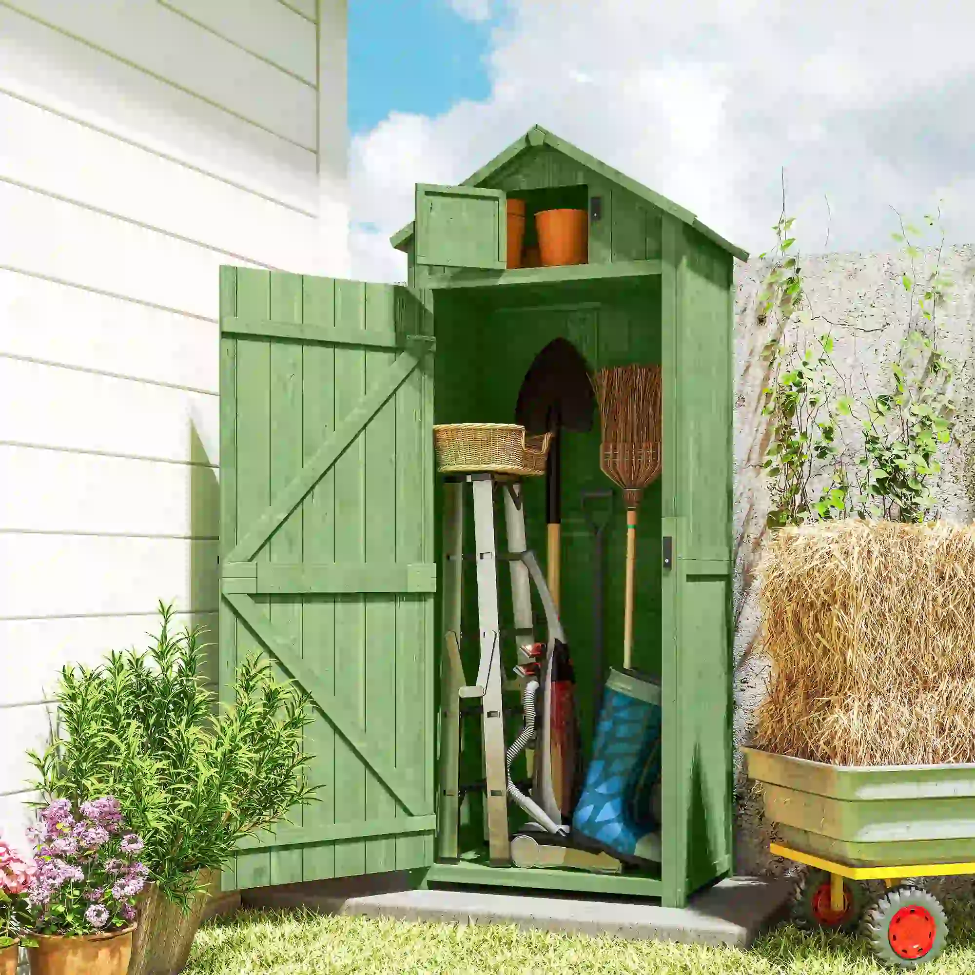 30" x 21" x 71" Garden Storage Shed, Outdoor Tool House, 3 Tier Shelves, Green - Image 8