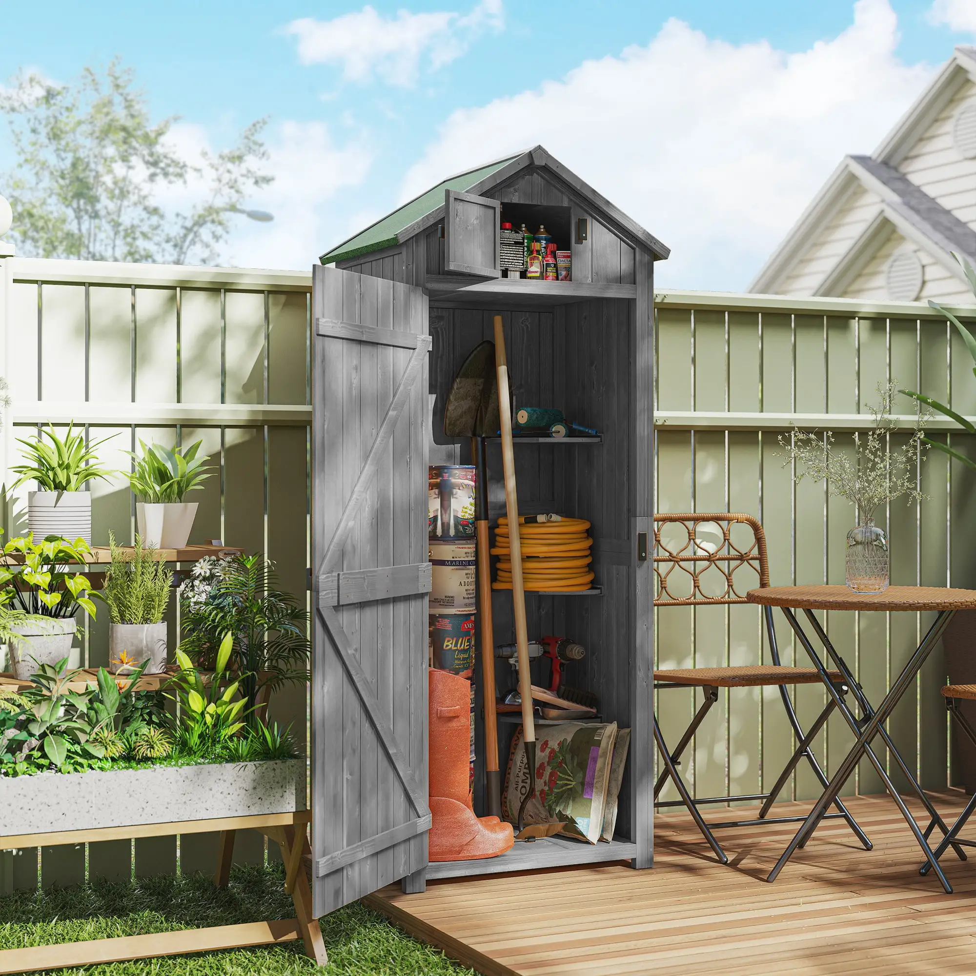30" x 21" x 71" Garden Storage Shed, Water-Resistant, Grey - Image 2
