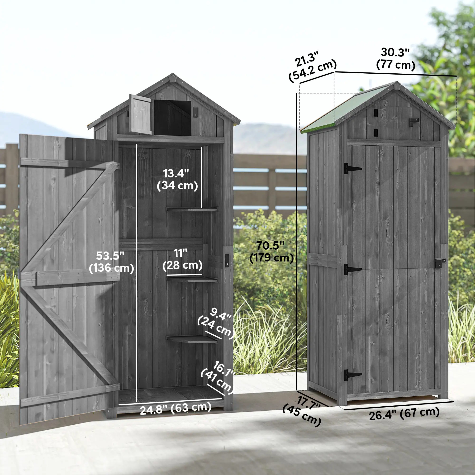 30" x 21" x 71" Garden Storage Shed, Water-Resistant, Grey - Image 3