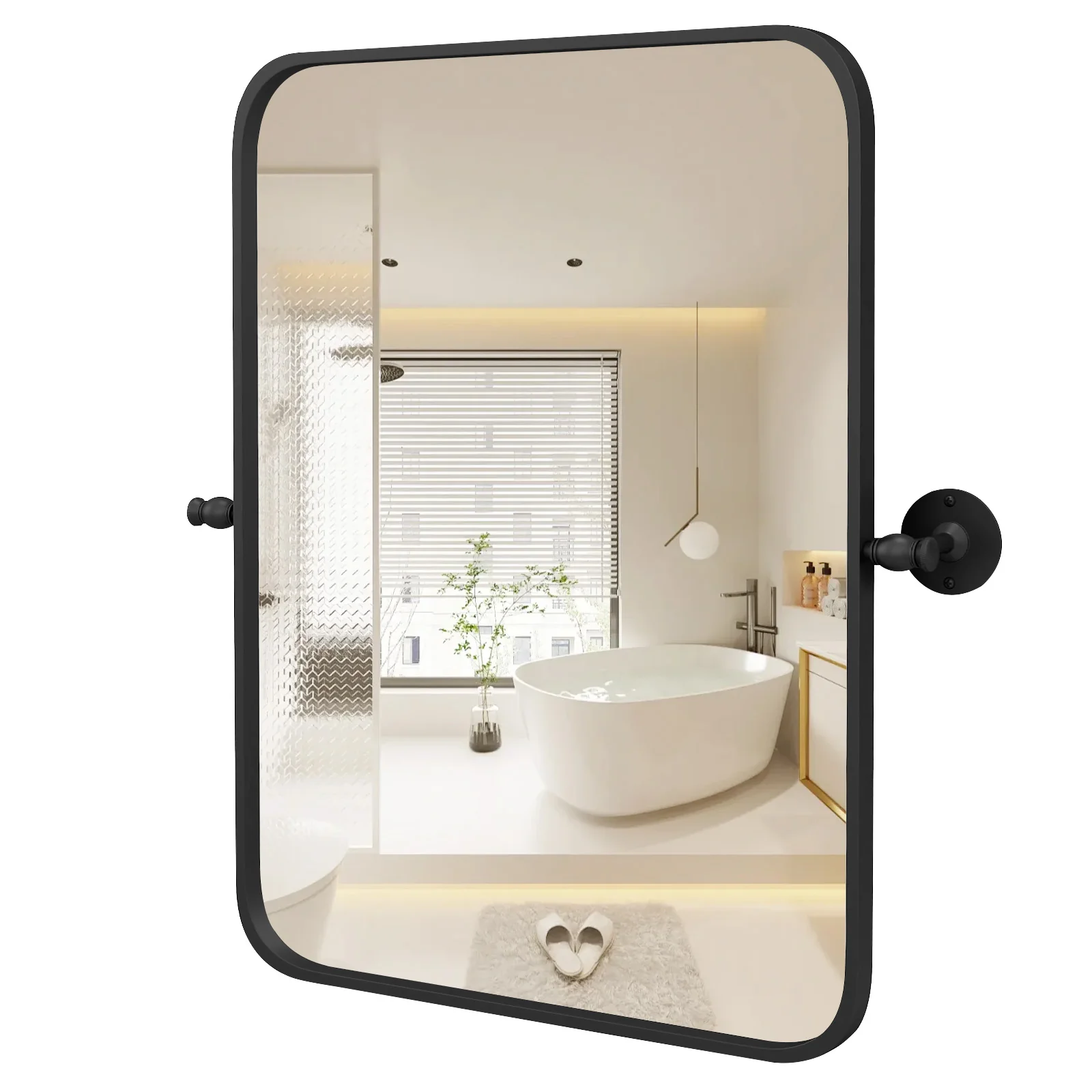 30 x 22 Inch Metal Framed Pivot Wall Mirror, Black - Image 4