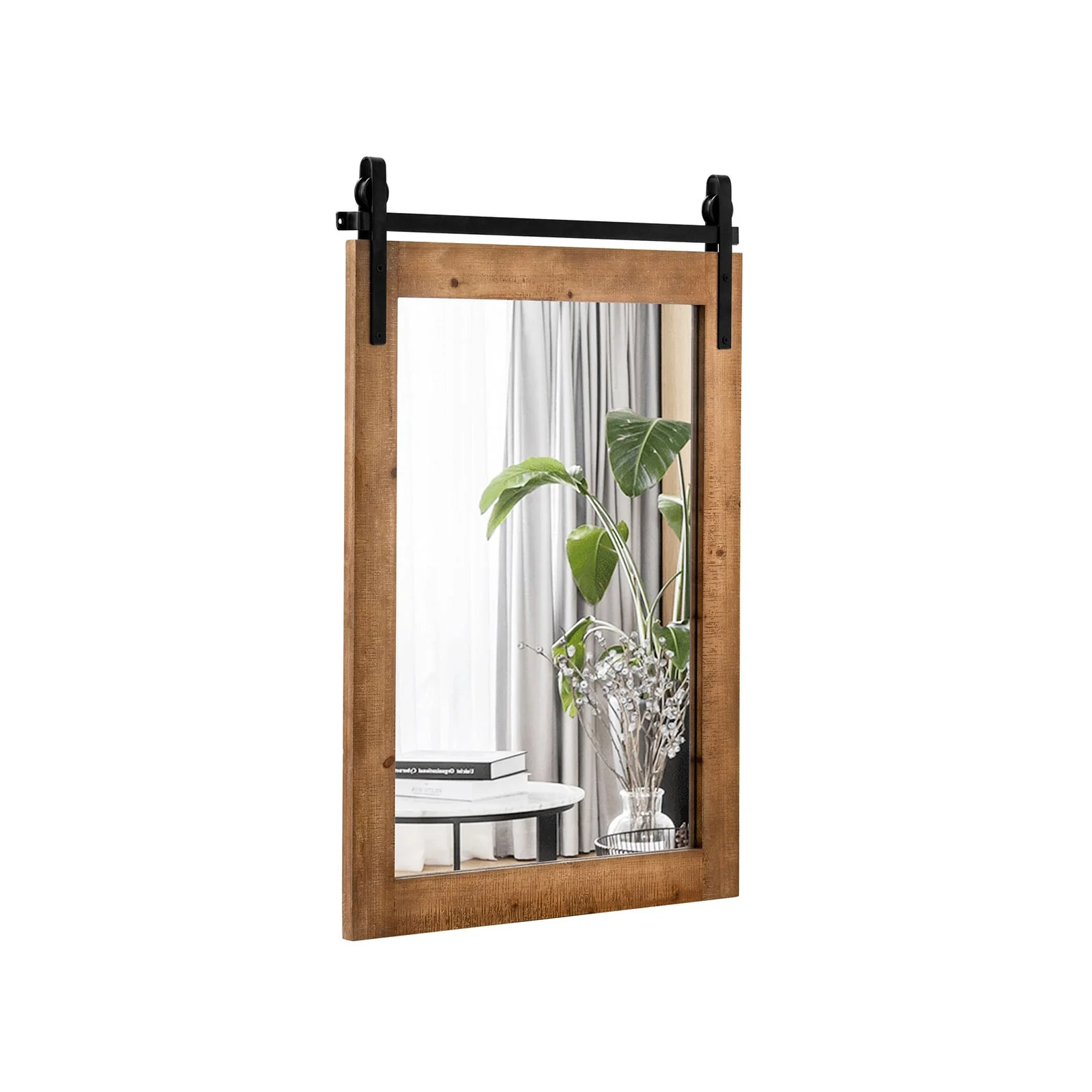 30 x 22 Inch Wall Mirror, Wood Frame, Brown