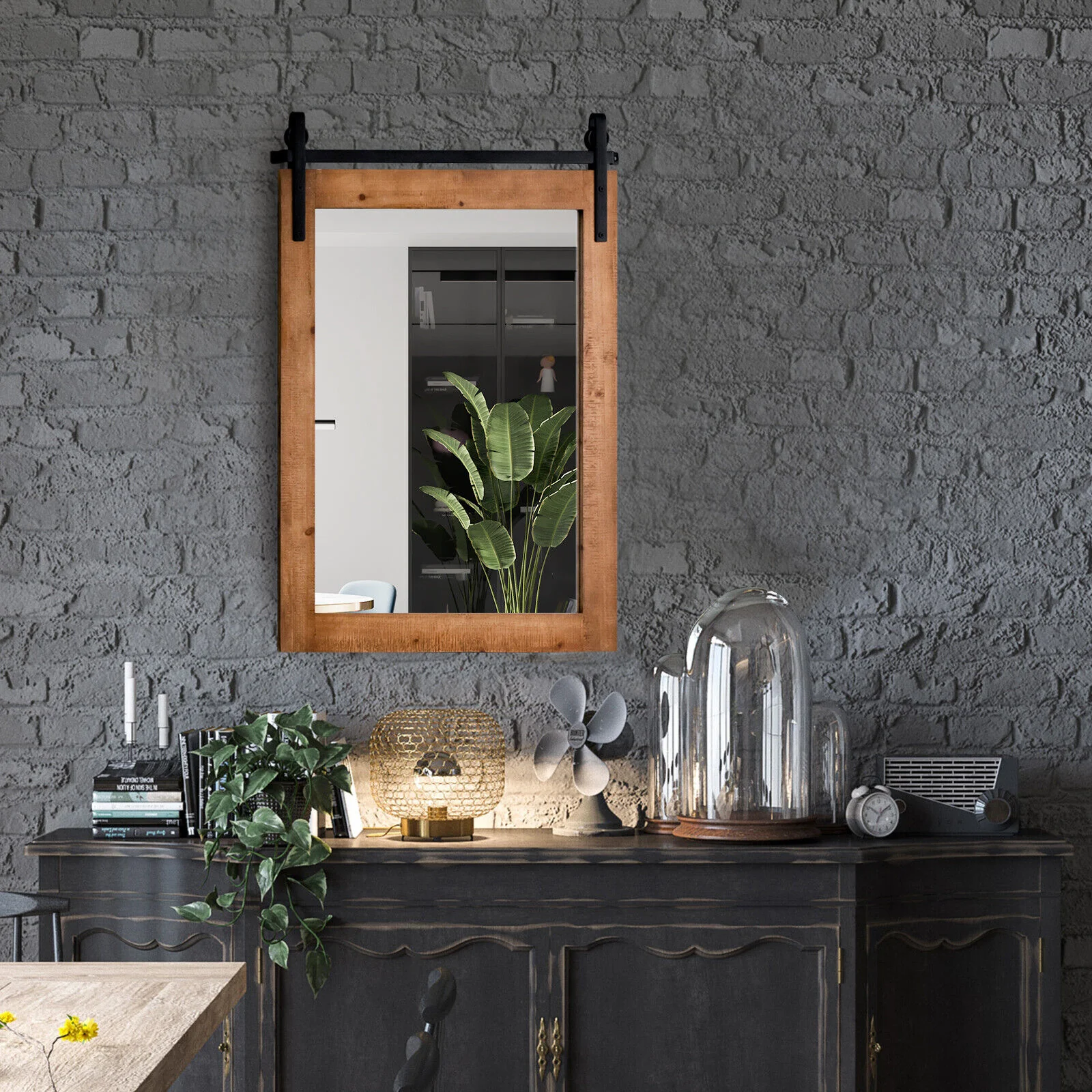 30 x 22 Inch Wall Mirror, Wood Frame, Brown - Image 2