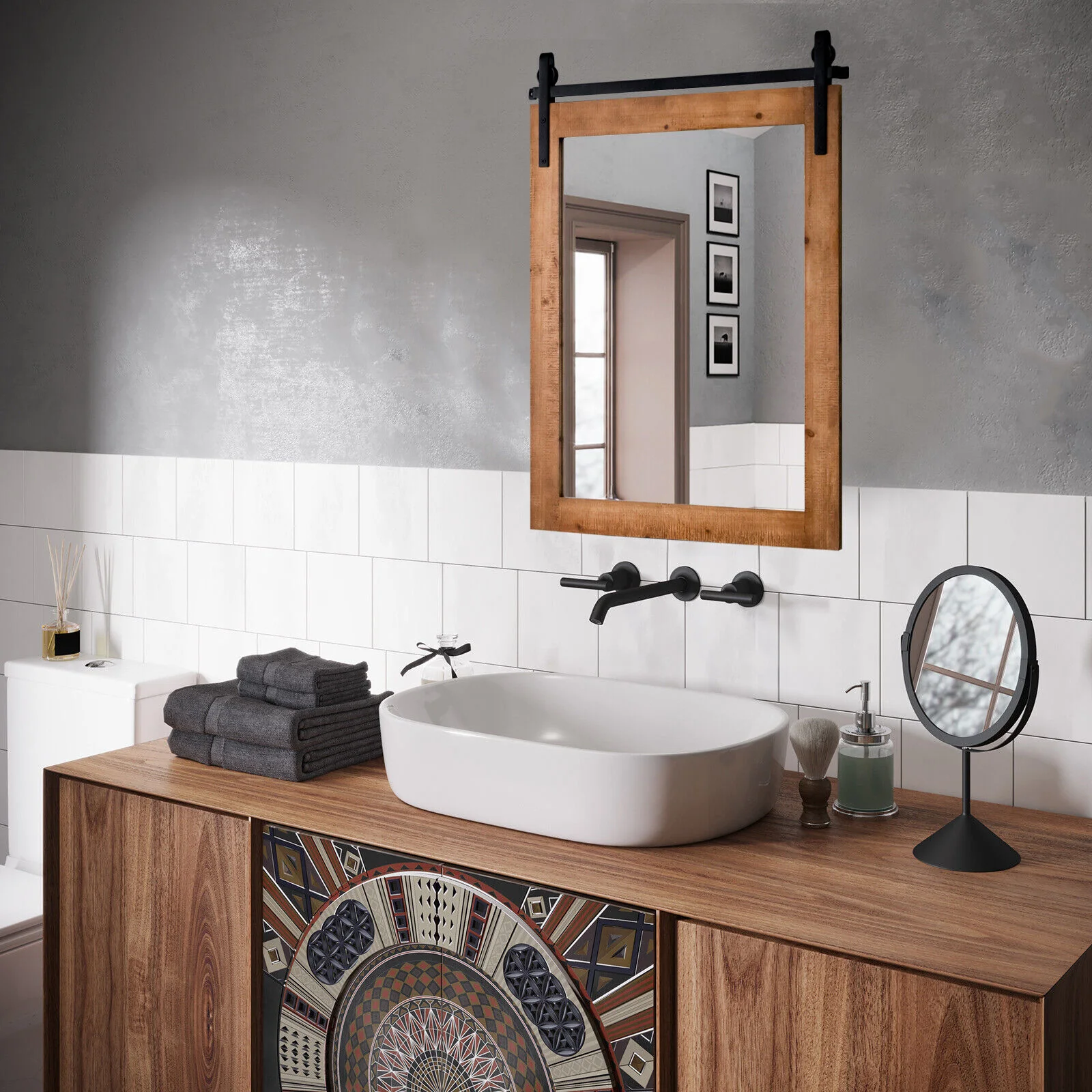 30 x 22 Inch Wall Mirror, Wood Frame, Brown - Image 6