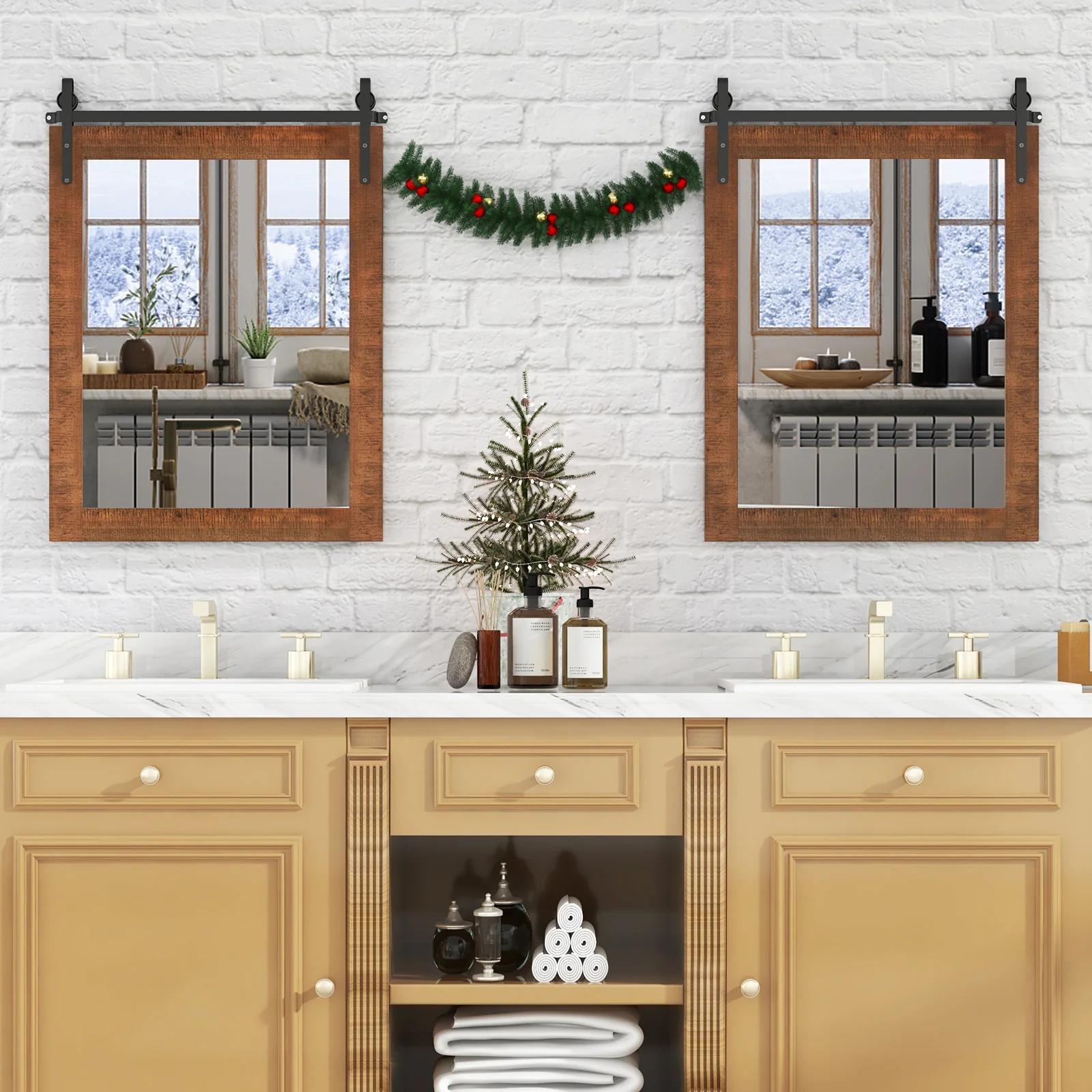 30 x 22 Inch Wall Mirror, Wood Frame, Brown - Image 9
