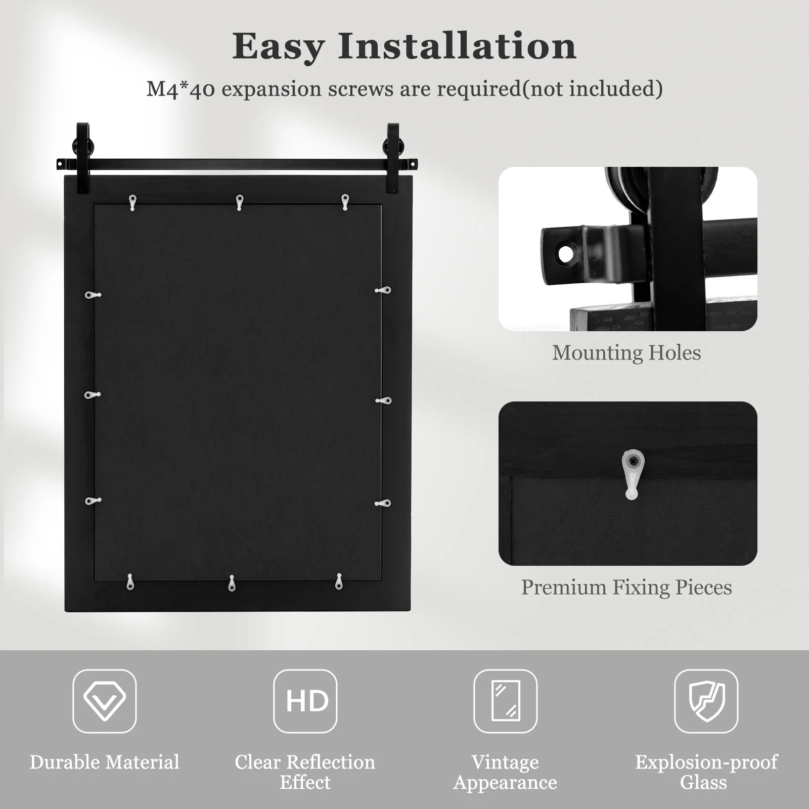 30 x 22 Inch Wall Mount Mirror, Wood Frame, Black - Image 10