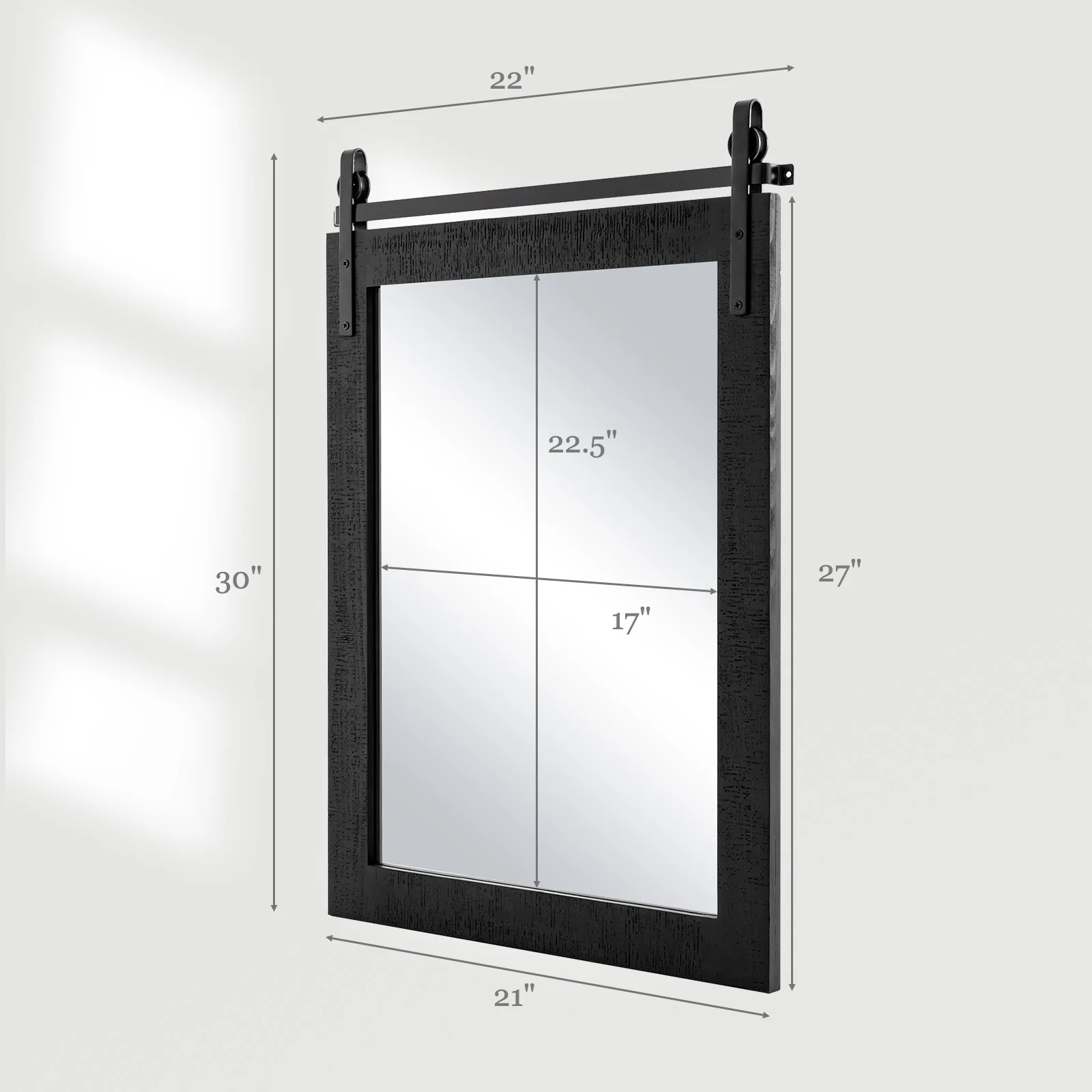 30 x 22 Inch Wall Mount Mirror, Wood Frame, Black - Image 6