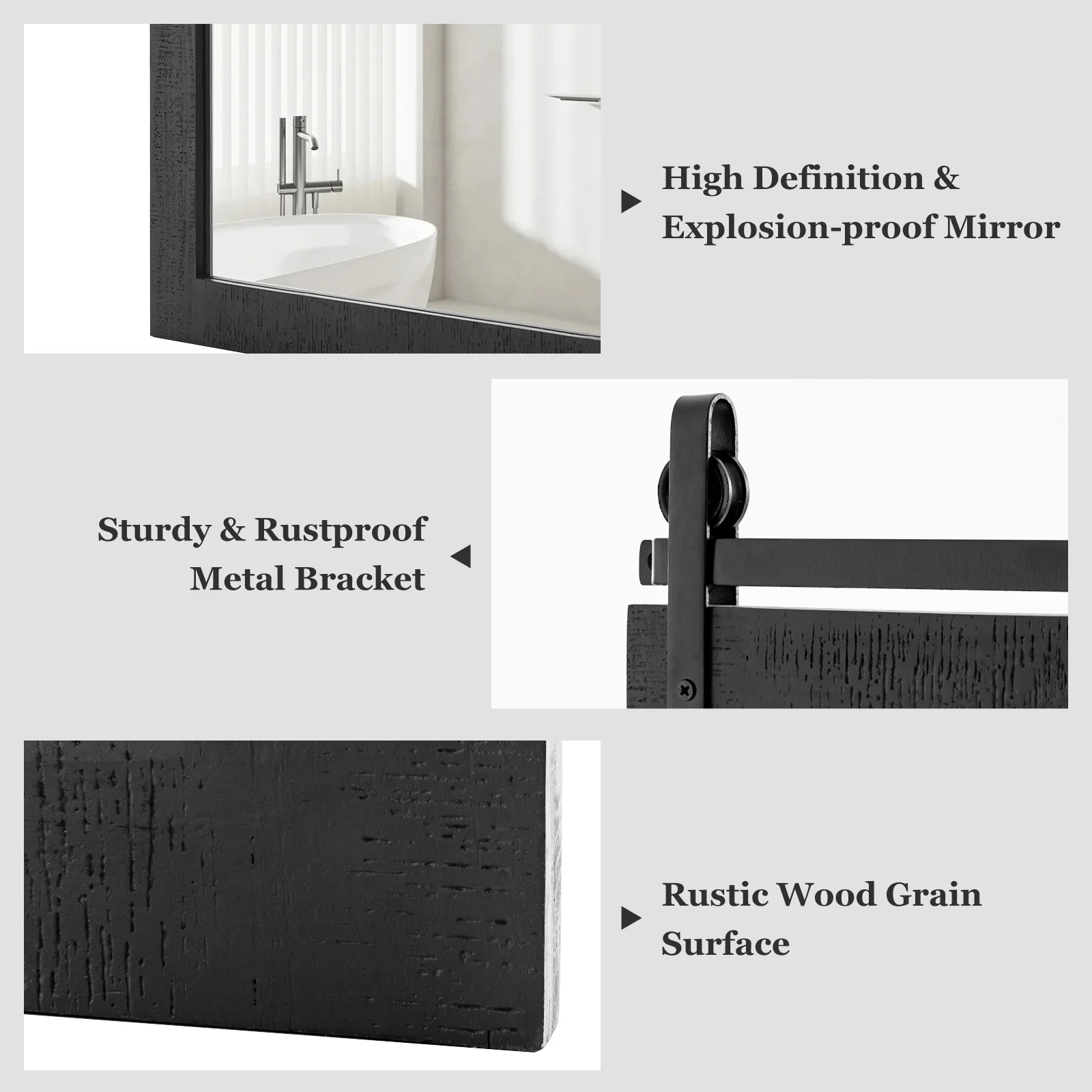30 x 22 Inch Wall Mount Mirror, Wood Frame, Black - Image 7