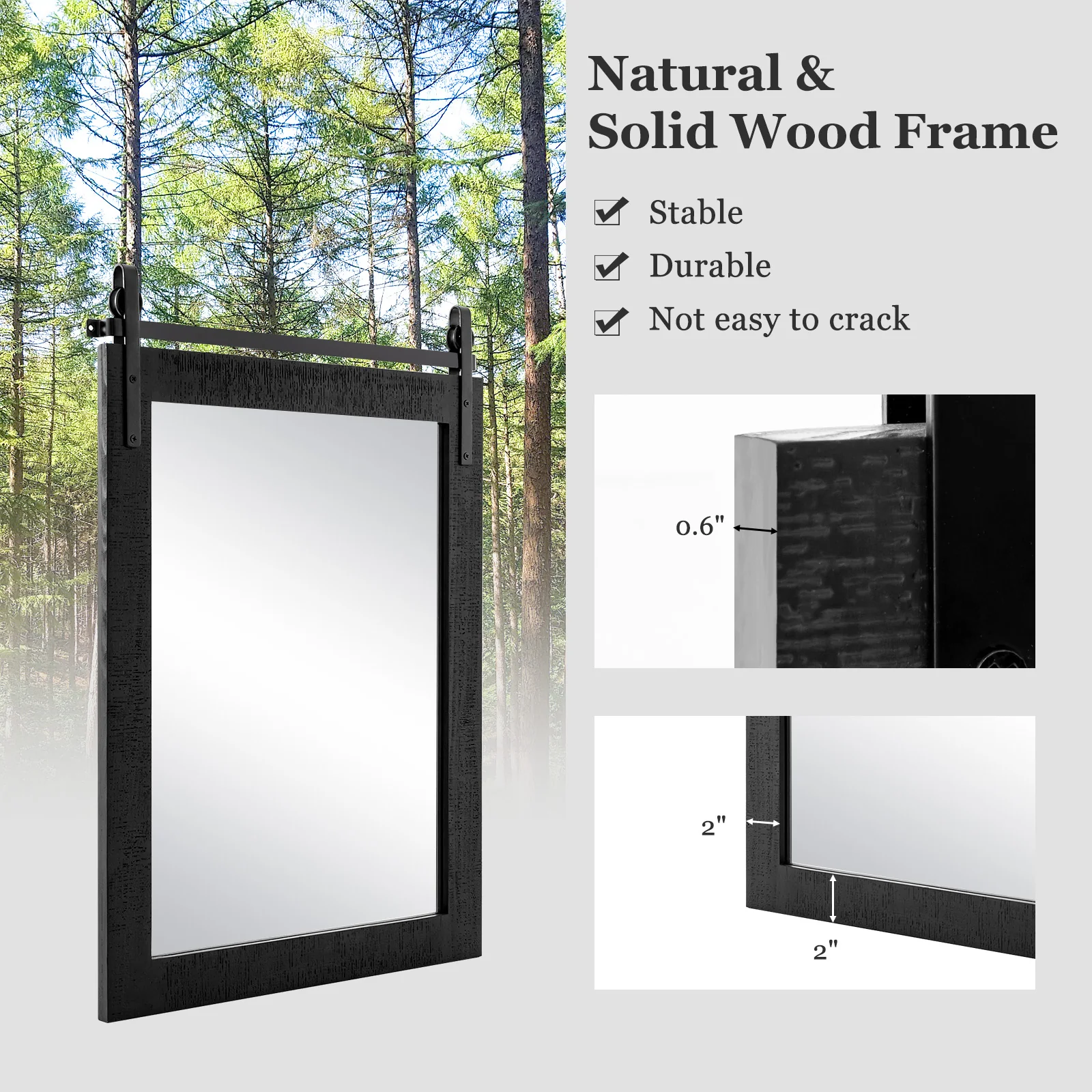 30 x 22 Inch Wall Mount Mirror, Wood Frame, Black - Image 8