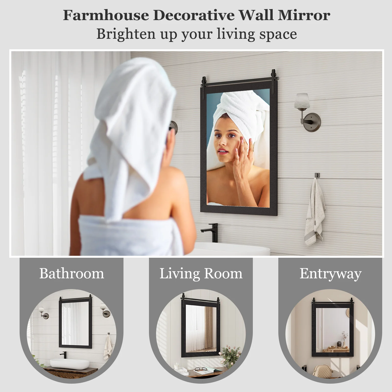 30 x 22 Inch Wall Mount Mirror, Wood Frame, Black - Image 9