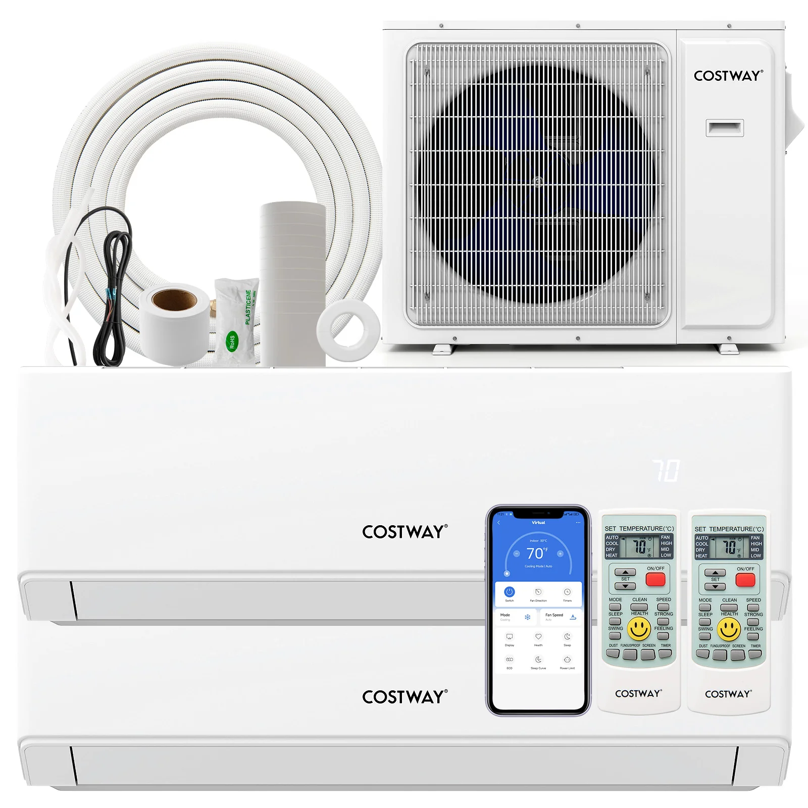 30000 BTU 2 Zone 23 SEER2 Mini Split AC, Wifi Heat Pump, 12K + 12K, White