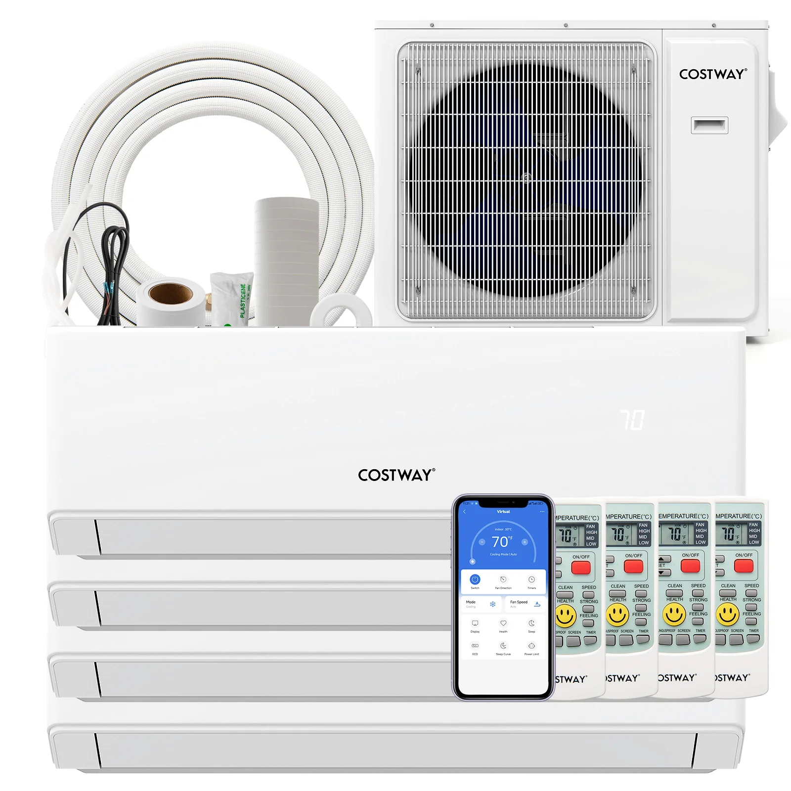 30000 BTU 4 Zone 23 SEER2 Mini Split AC, Heat Pump, 7K + 7K + 7K + 18K, White