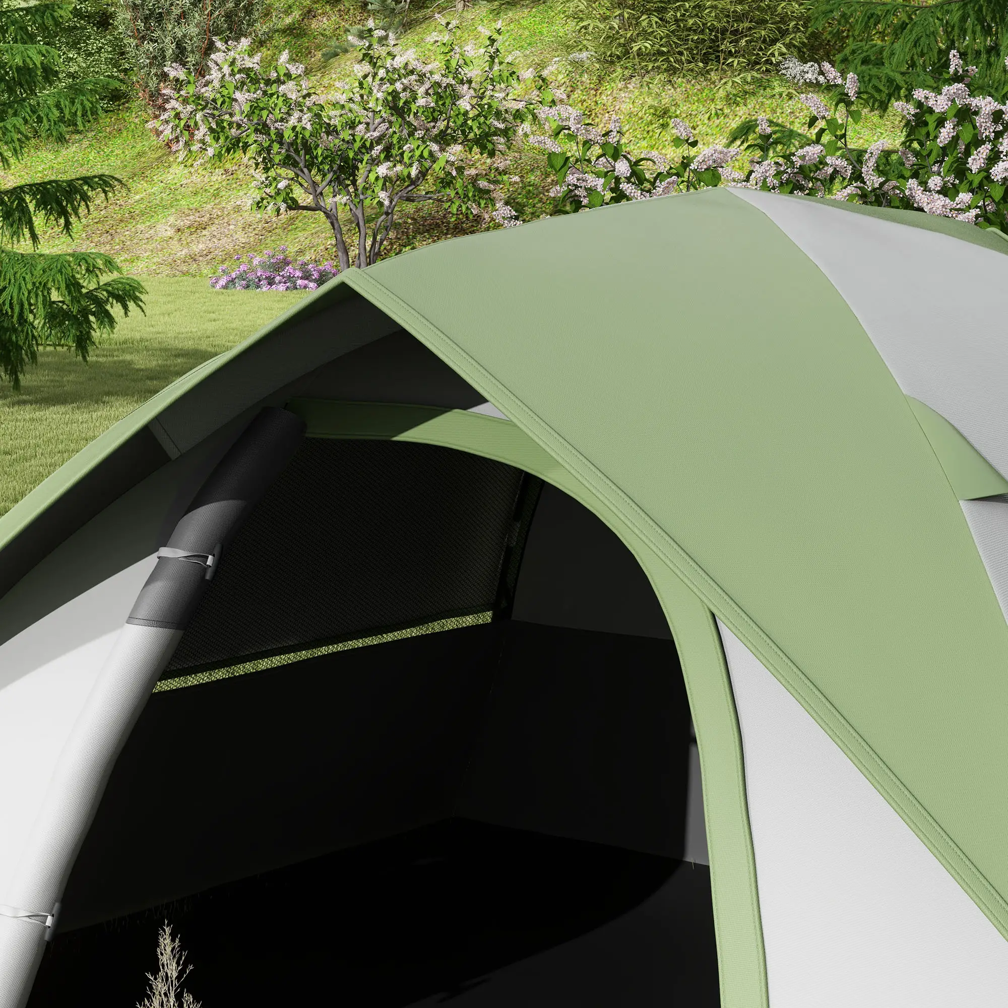 3000mm Waterproof 2 Man Camping Tent, Sewn-in Groundsheet, Carry Bag, Grey Green - Image 9