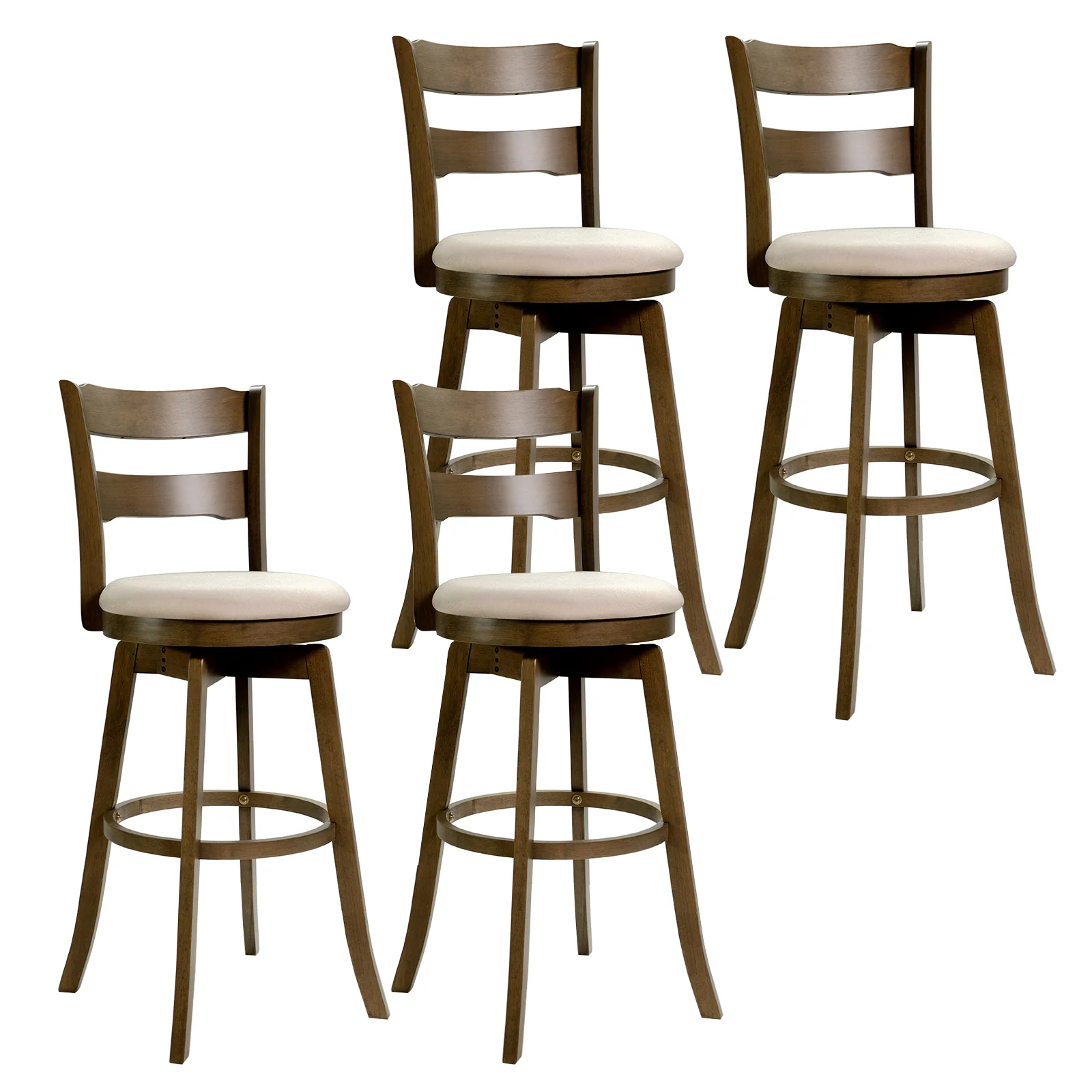 30.5 Inch Swivel Barstools with Backrest & Upholstered Seat-Set of 4, Taupe