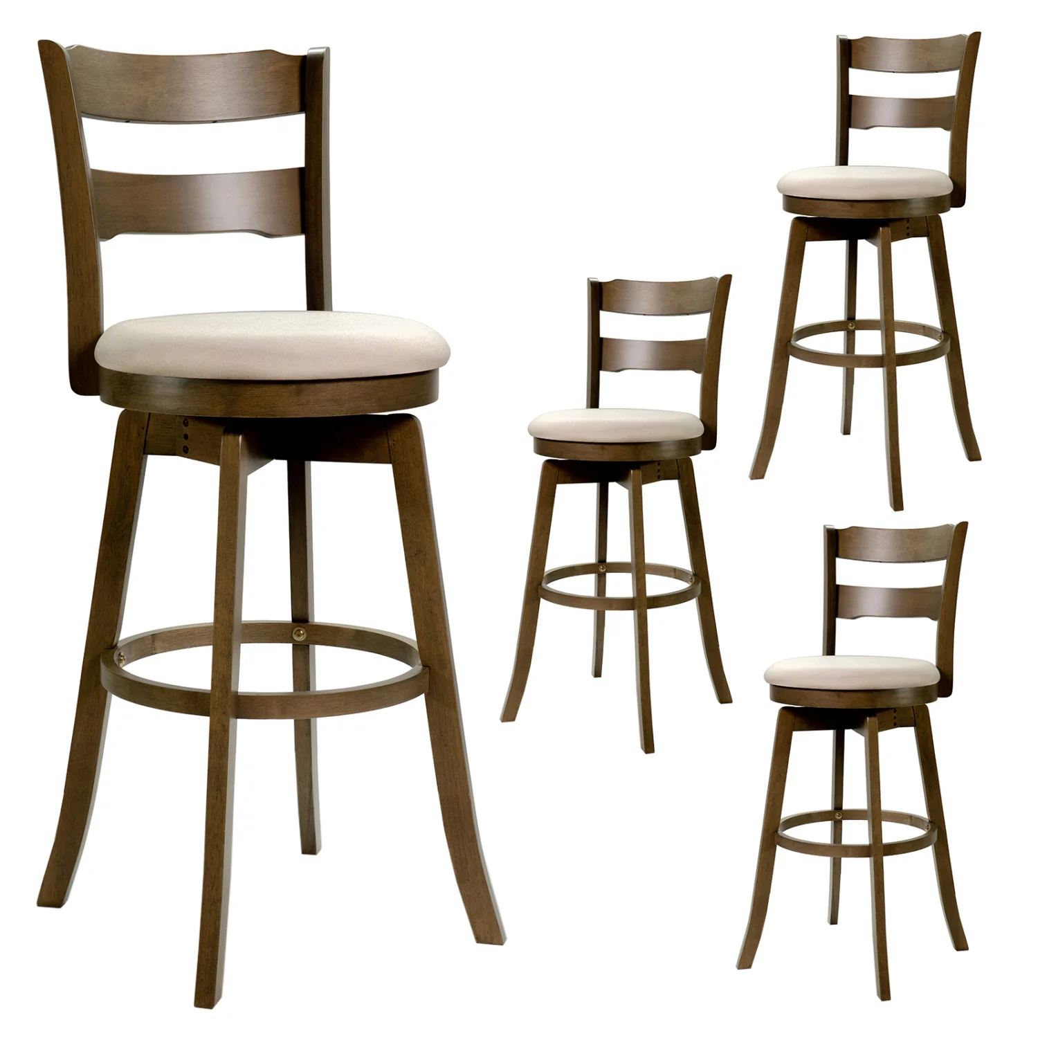 30.5 Inch Swivel Barstools with Backrest & Upholstered Seat-Set of 4, Taupe - Image 4