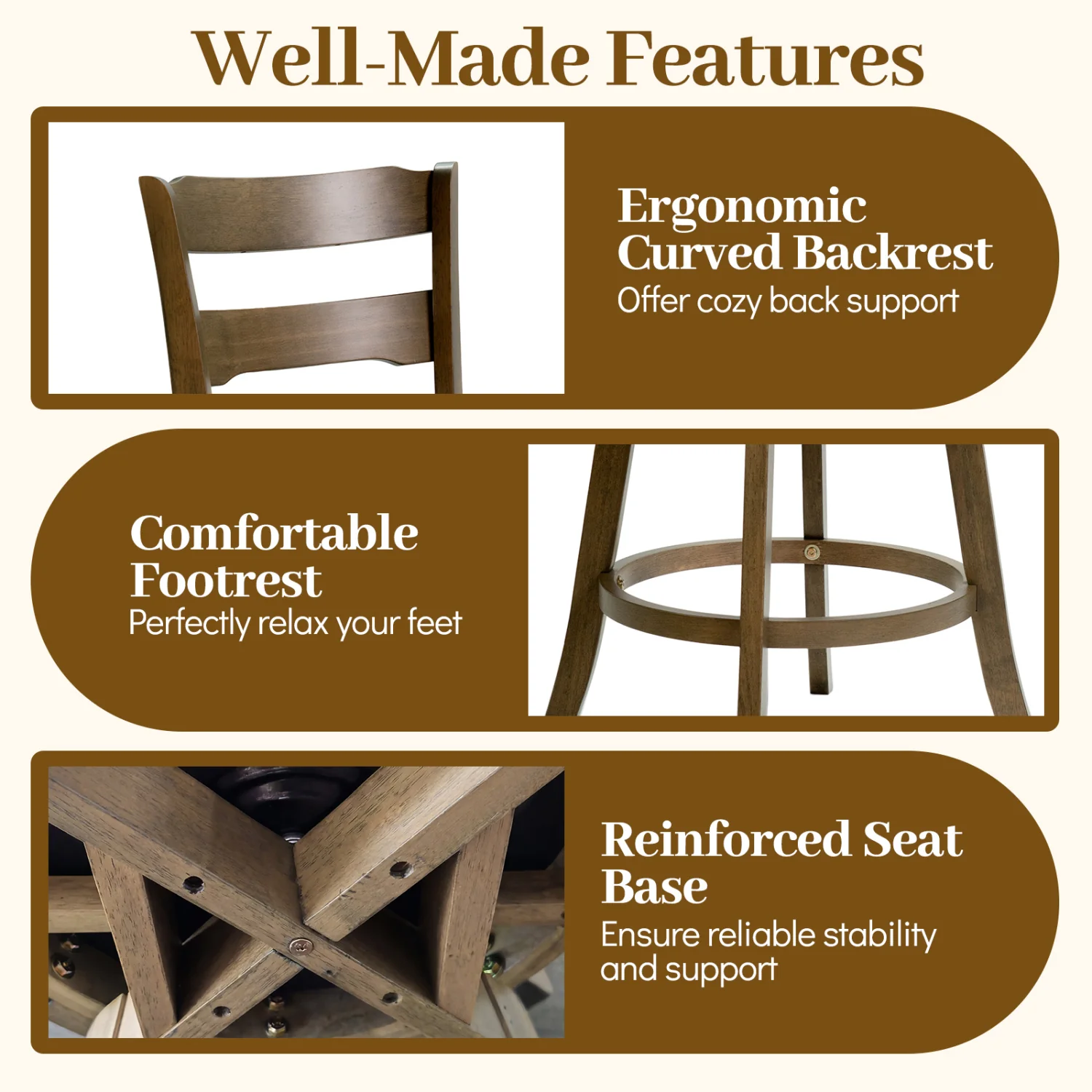 30.5 Inch Swivel Barstools with Backrest & Upholstered Seat-Set of 4, Taupe - Image 9