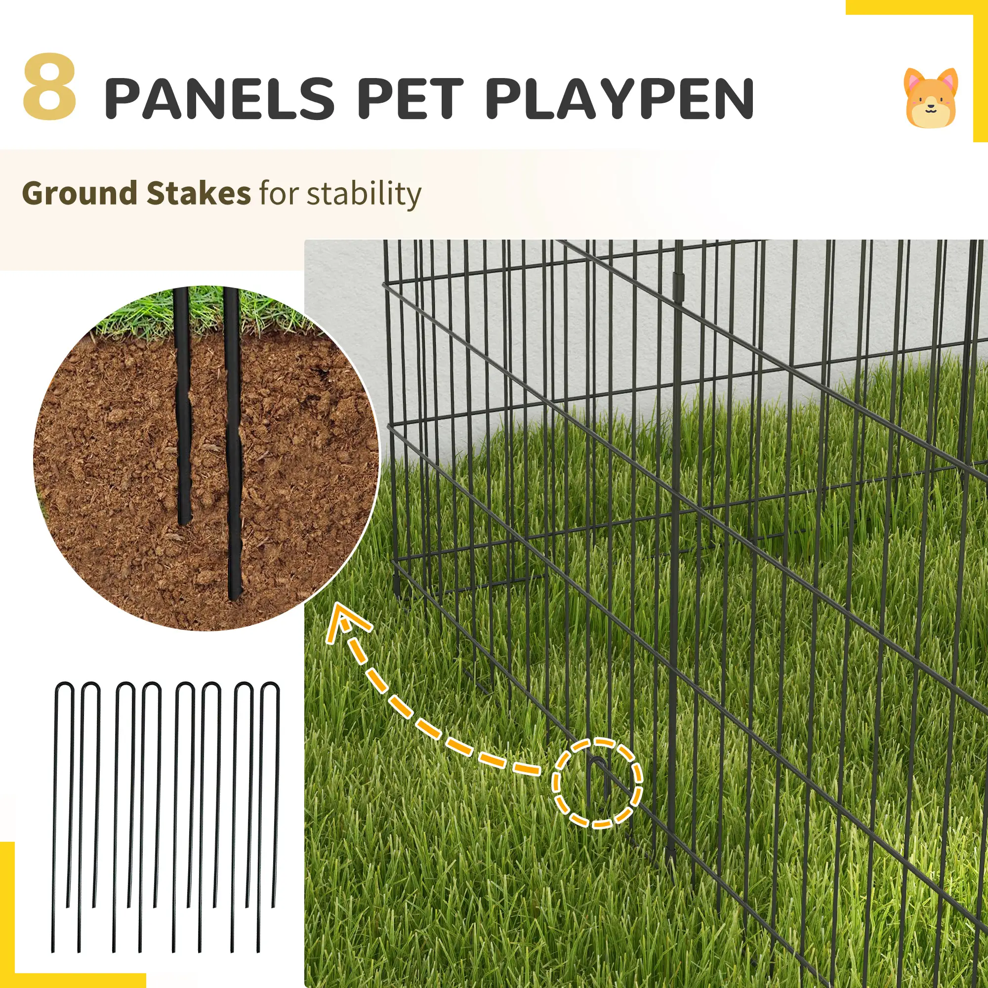 30inch Foldable Metal Pet Playpen, Dog Kennel Cage, 8 Panel - Image 6