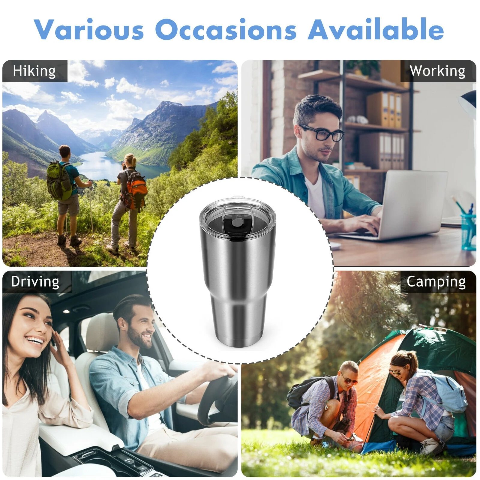 30oz Stainless Steel Tumbler, Vacuum Insulated Mug With Lid, Silver - Image 3