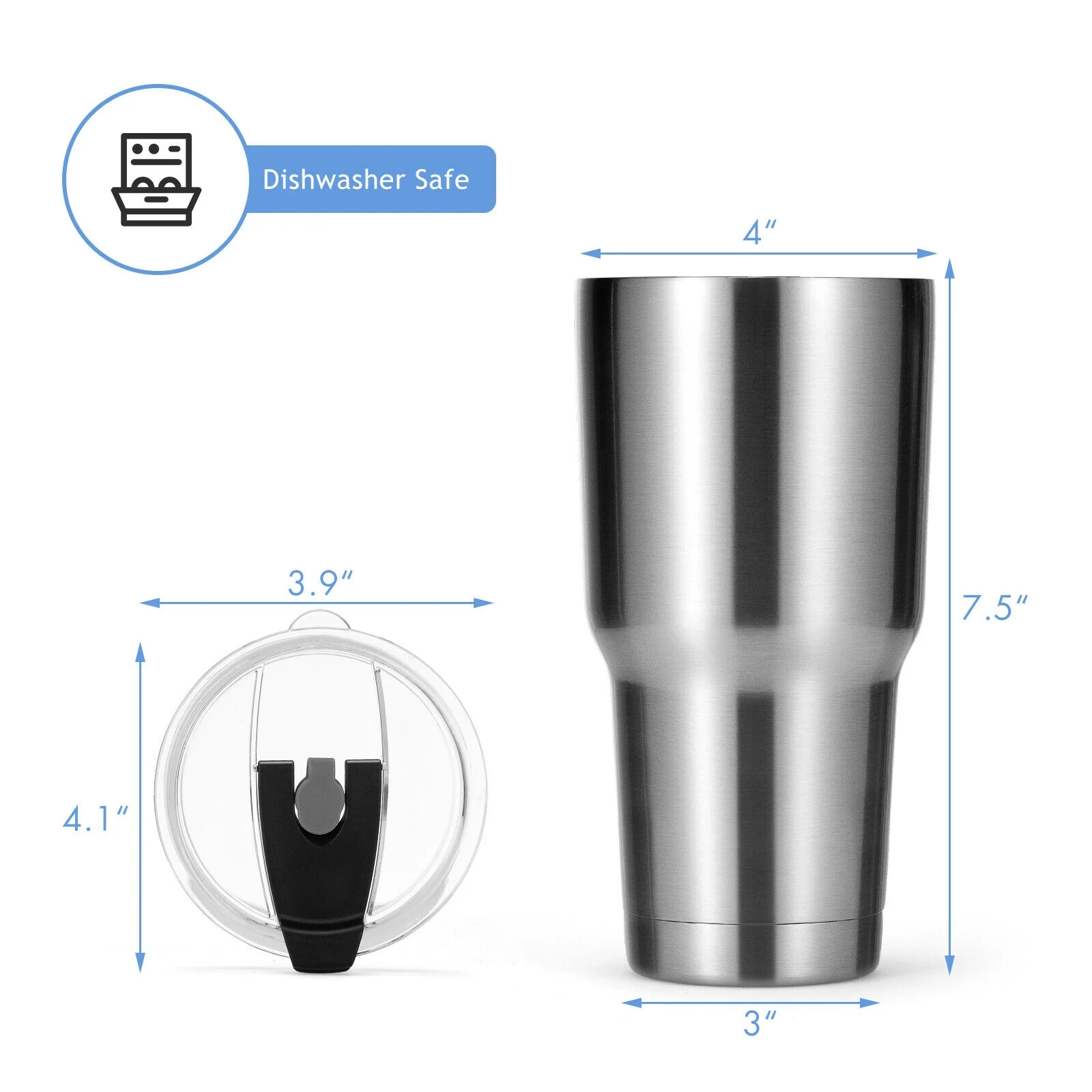 30oz Stainless Steel Tumbler, Vacuum Insulated Mug With Lid, Silver - Image 5