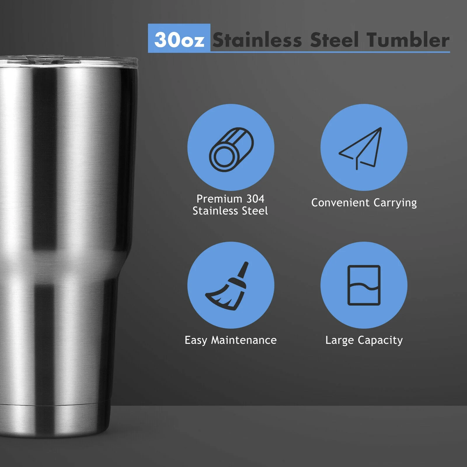 30oz Stainless Steel Tumbler, Vacuum Insulated Mug With Lid, Silver - Image 6