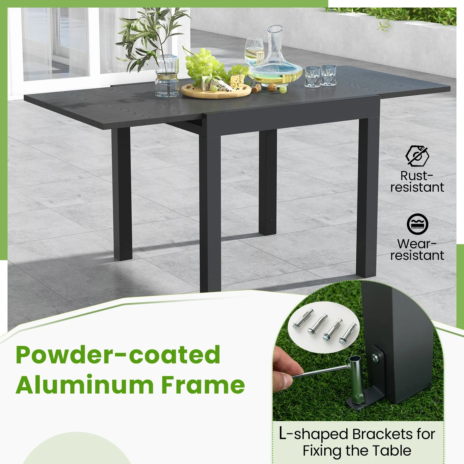 31.5-63 Inch Adjustable Patio Dining Table, For 4-6 Person, Gray - Image 9