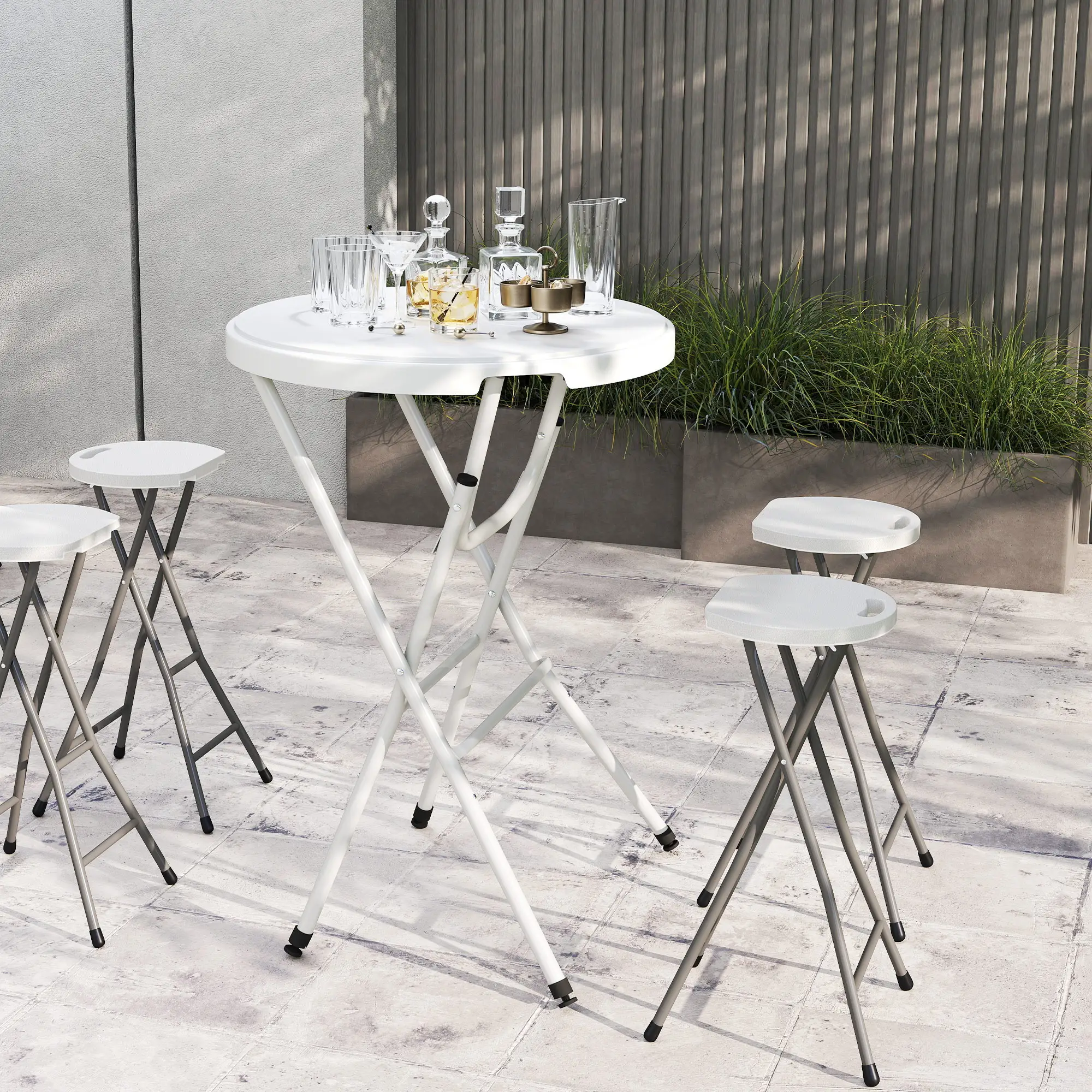 31.5" Bar Height Patio Table, Outdoor Folding Table, HDPE Top, Locking Steel Legs, White - Image 10