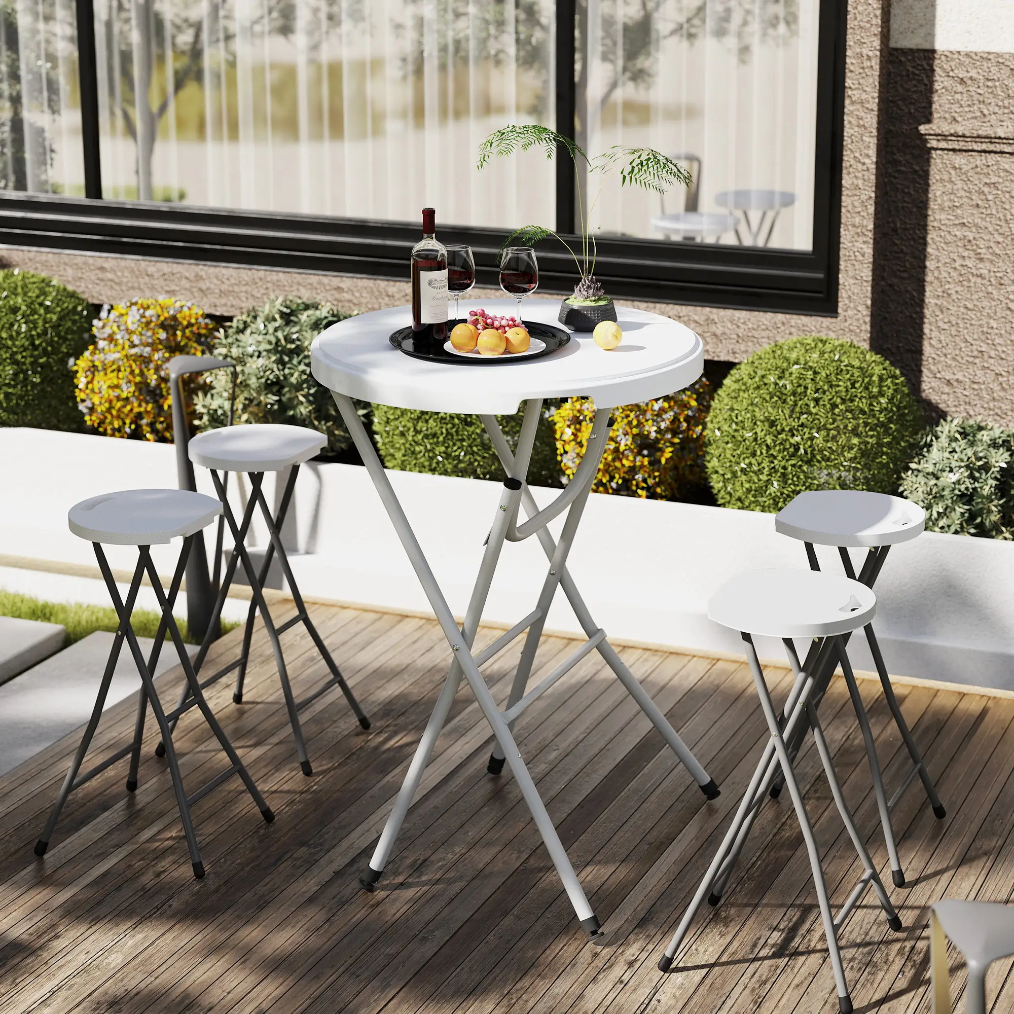31.5" Bar Height Patio Table, Outdoor Folding Table, HDPE Top, Locking Steel Legs, White - Image 2