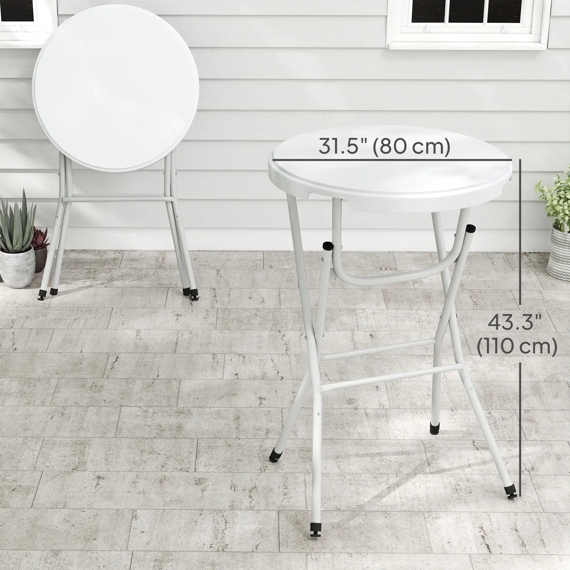 31.5" Bar Height Patio Table, Outdoor Folding Table, HDPE Top, Locking Steel Legs, White - Image 3