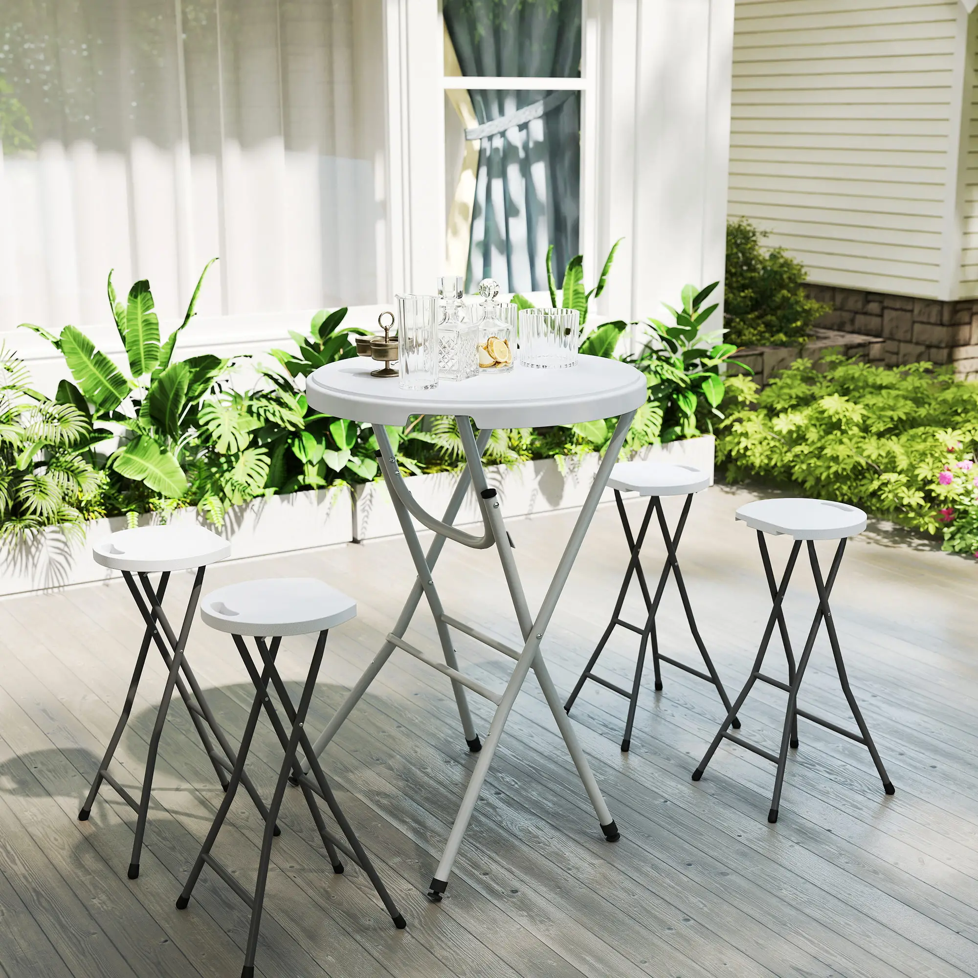 31.5" Bar Height Patio Table, Outdoor Folding Table, HDPE Top, Locking Steel Legs, White - Image 7