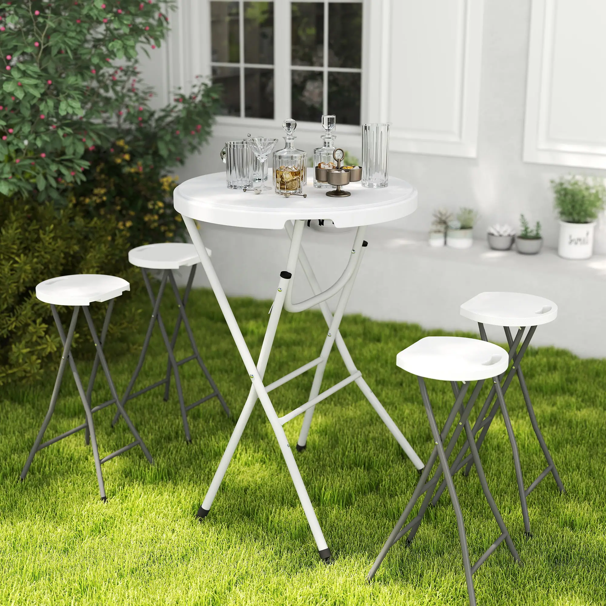 31.5" Bar Height Patio Table, Outdoor Folding Table, HDPE Top, Locking Steel Legs, White - Image 8