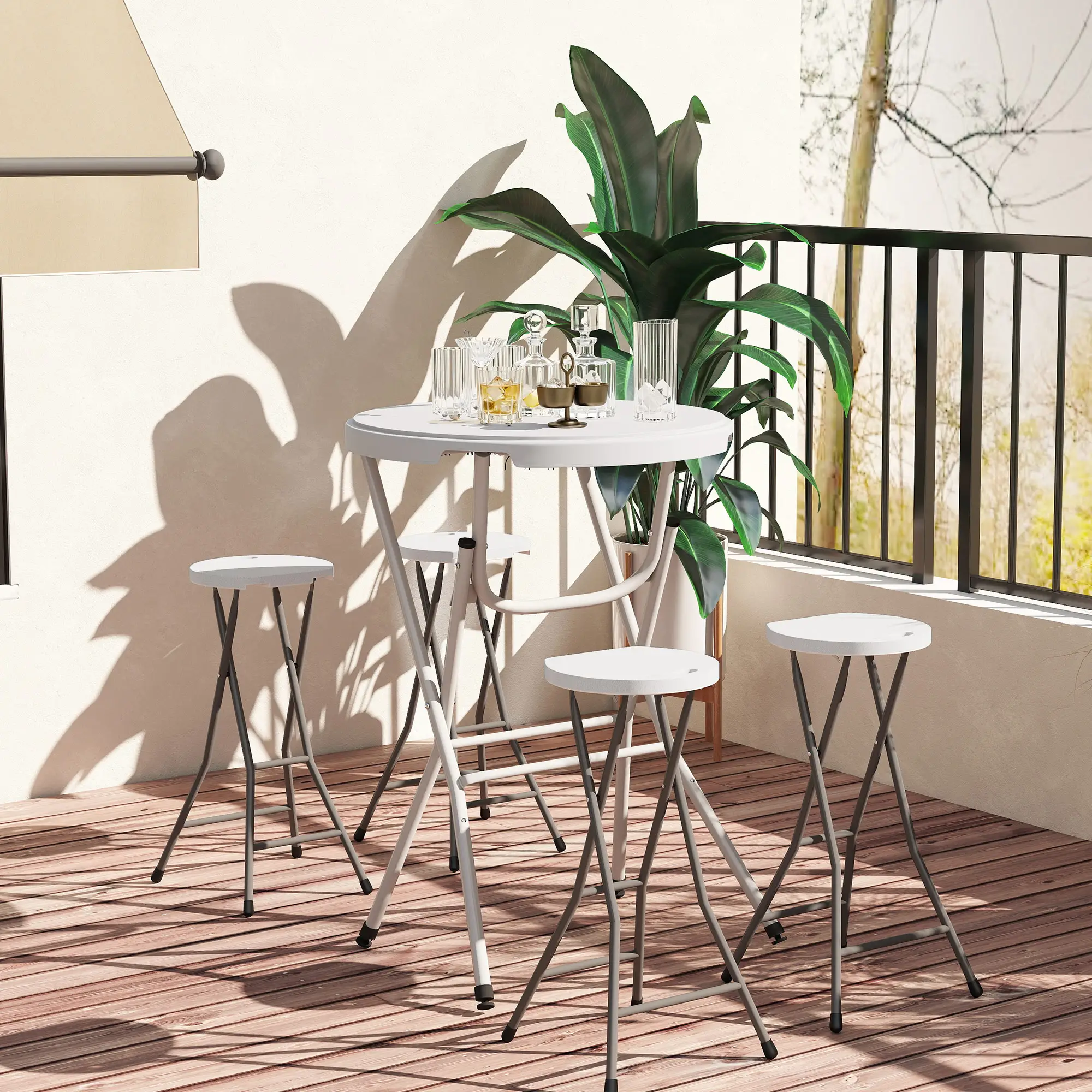 31.5" Bar Height Patio Table, Outdoor Folding Table, HDPE Top, Locking Steel Legs, White - Image 9