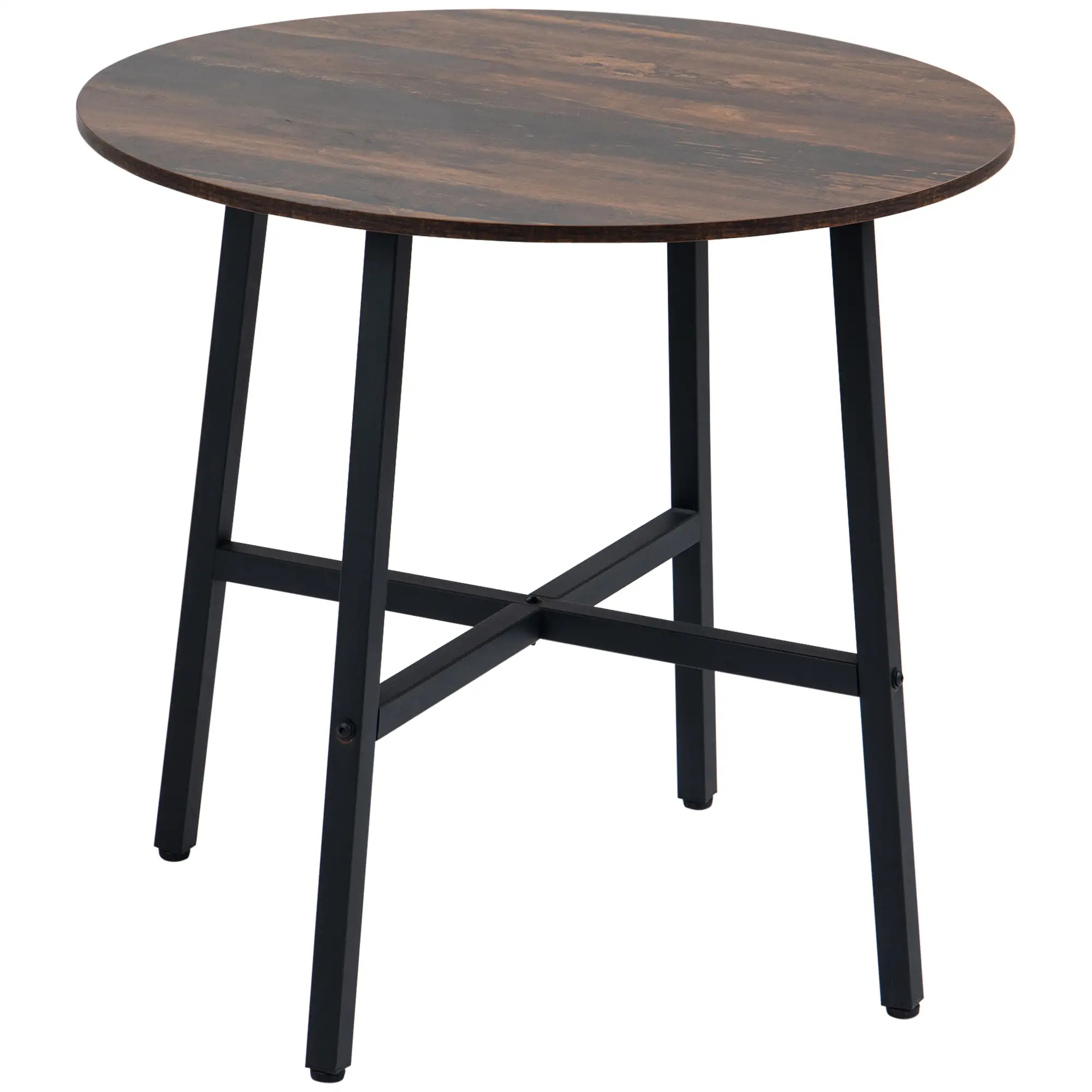 31.5" Dining Table, Industrial Kitchen Table Round, Steel Legs, Rustic Brown