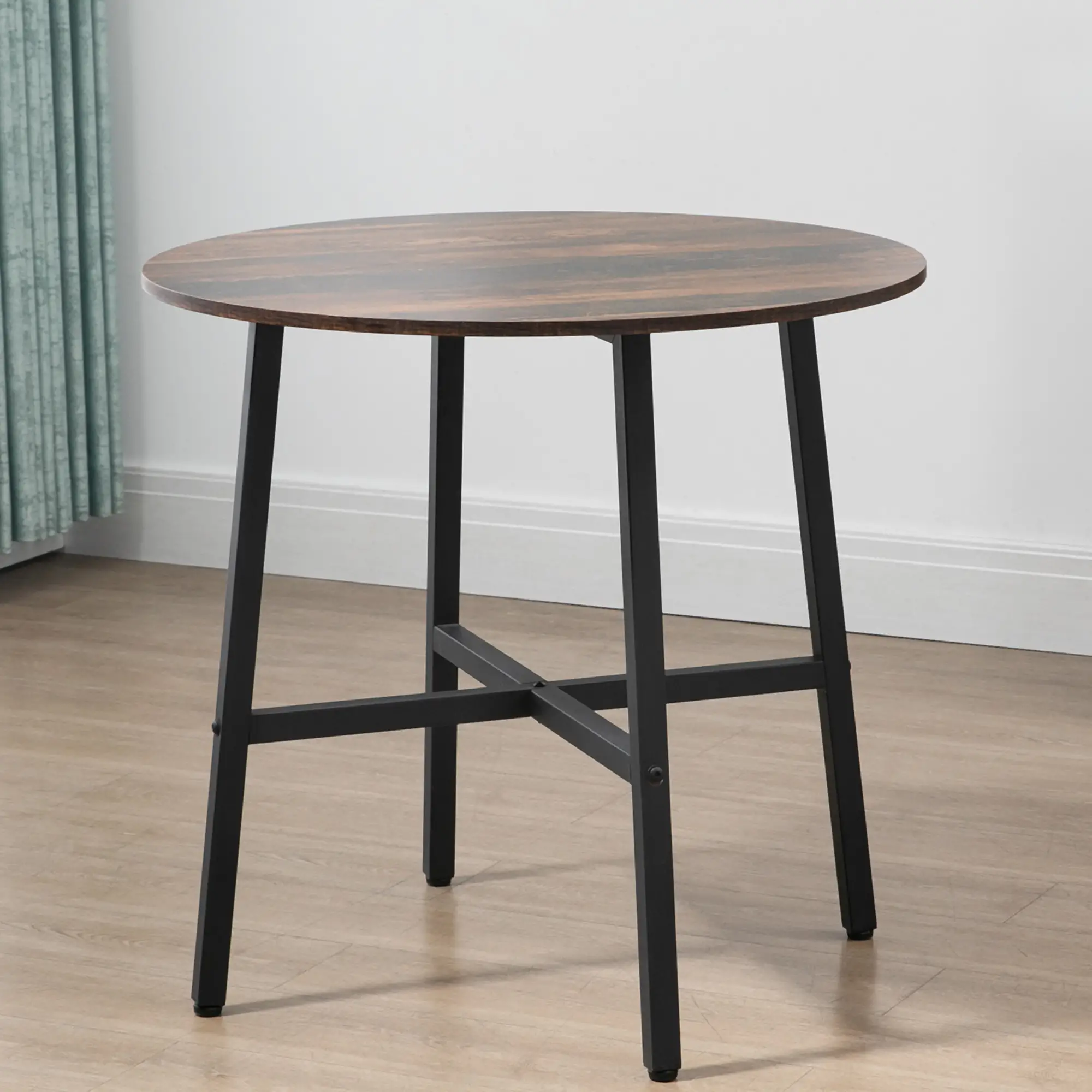 31.5" Dining Table, Industrial Kitchen Table Round, Steel Legs, Rustic Brown - Image 10