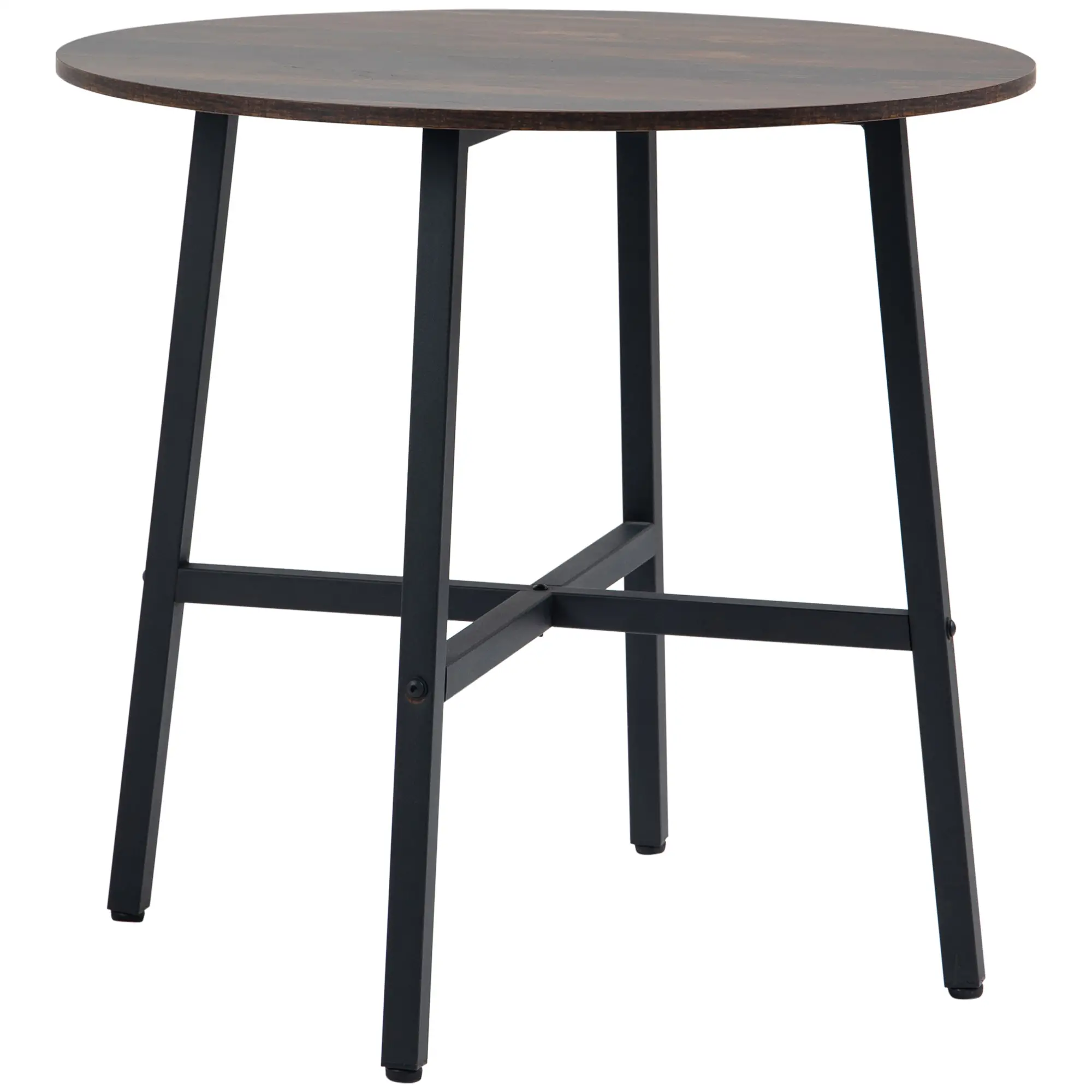 31.5" Dining Table, Industrial Kitchen Table Round, Steel Legs, Rustic Brown - Image 11