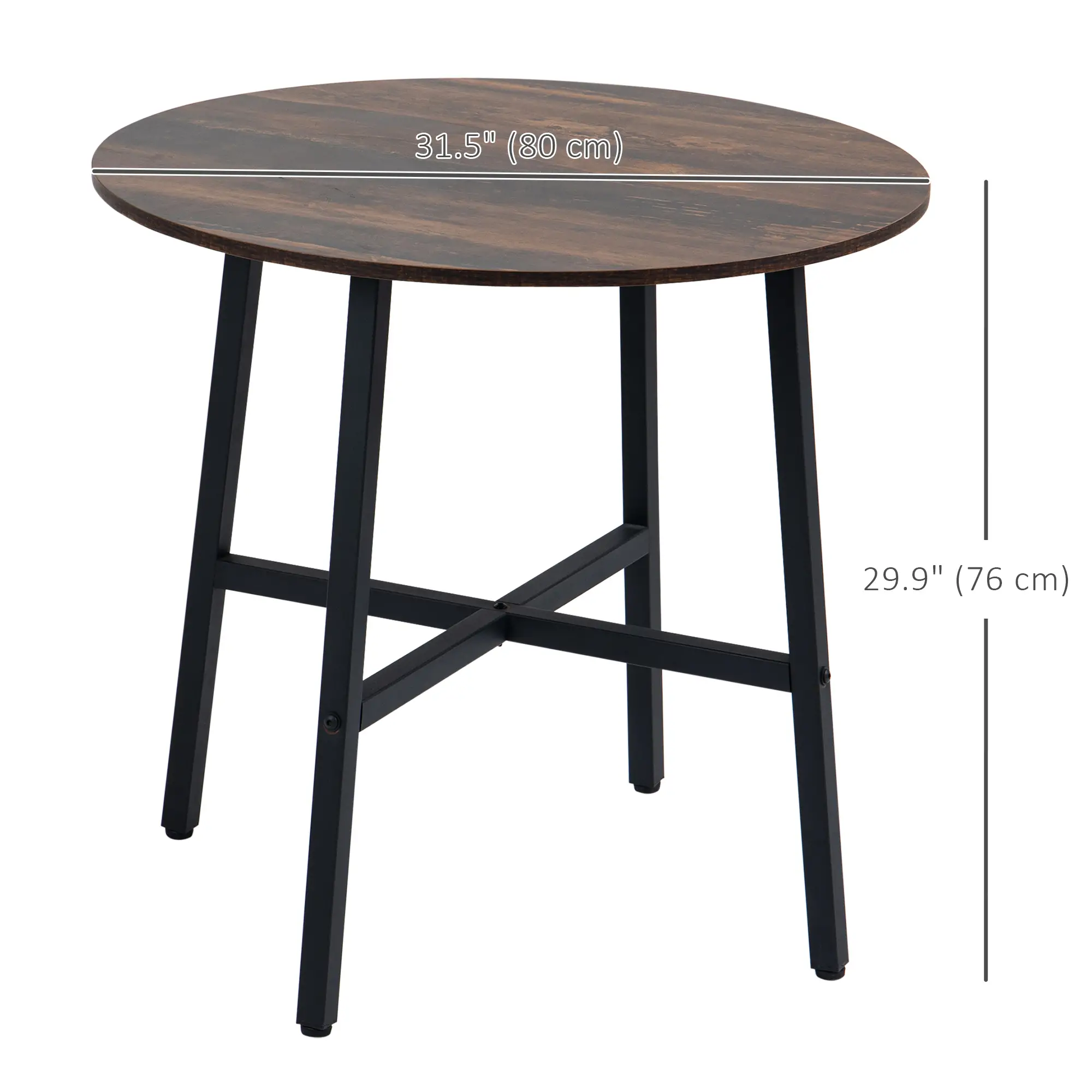 31.5" Dining Table, Industrial Kitchen Table Round, Steel Legs, Rustic Brown - Image 3