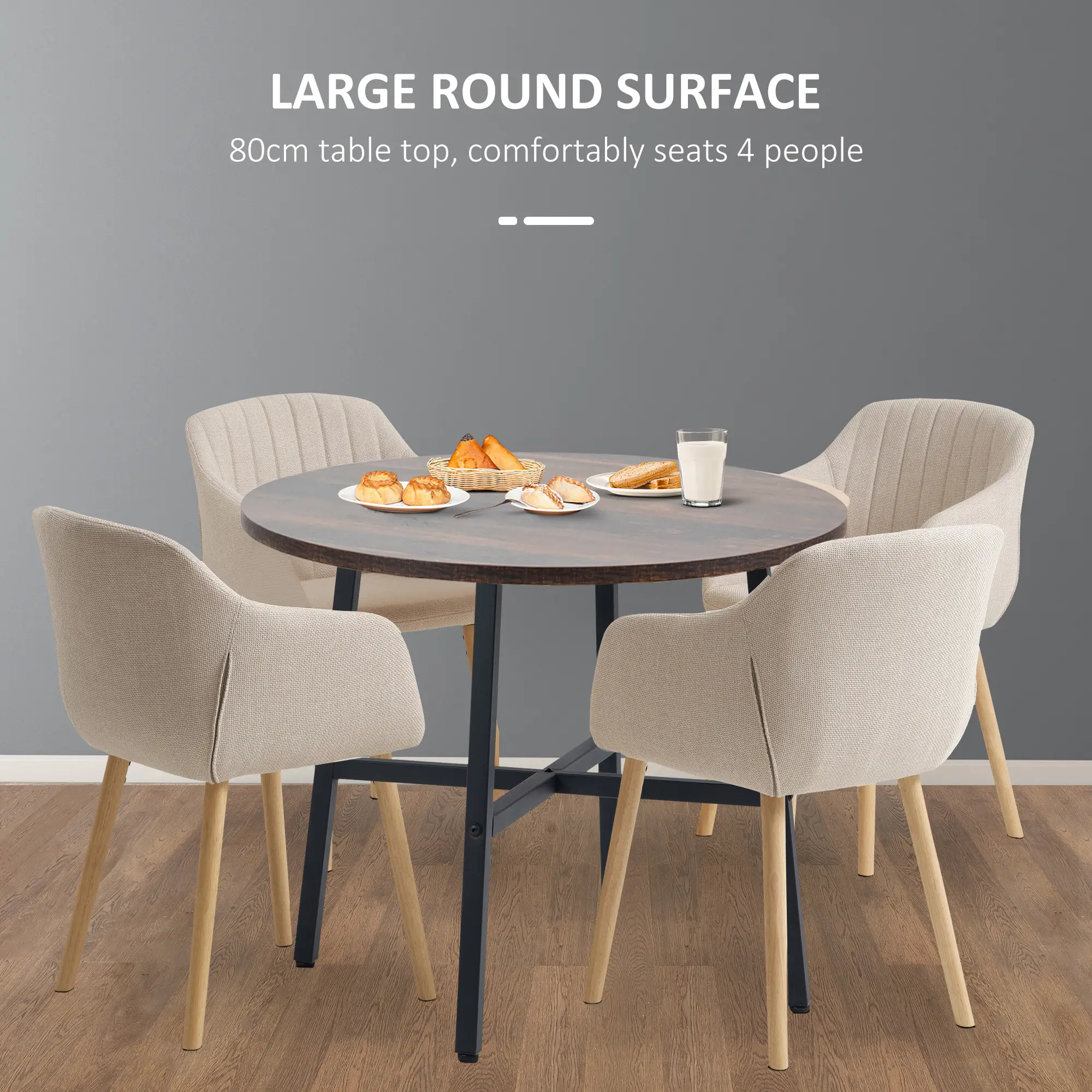 31.5" Dining Table, Industrial Kitchen Table Round, Steel Legs, Rustic Brown - Image 5
