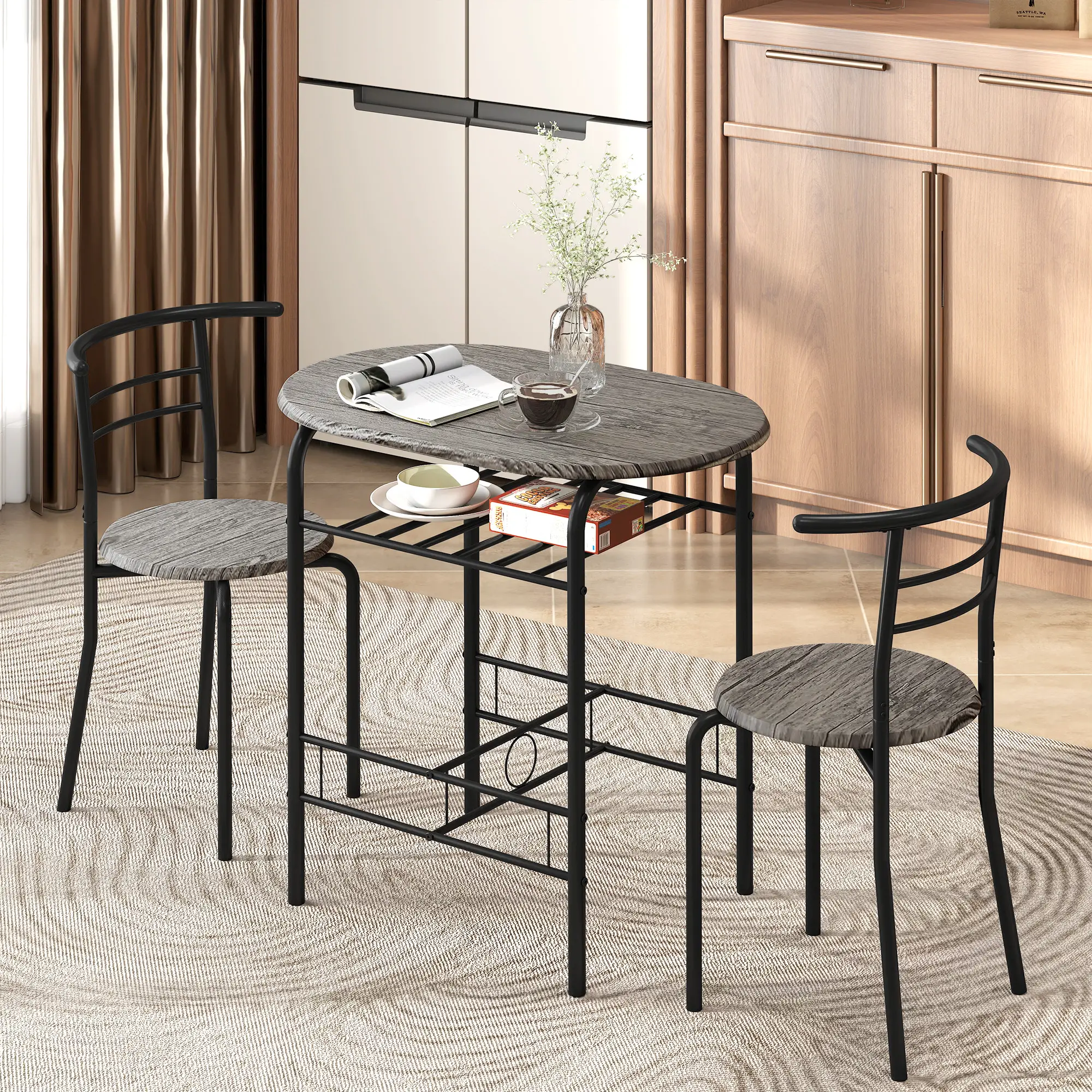 31.5" Dining Table Set of 3 with Chairs and Shelf - Image 2