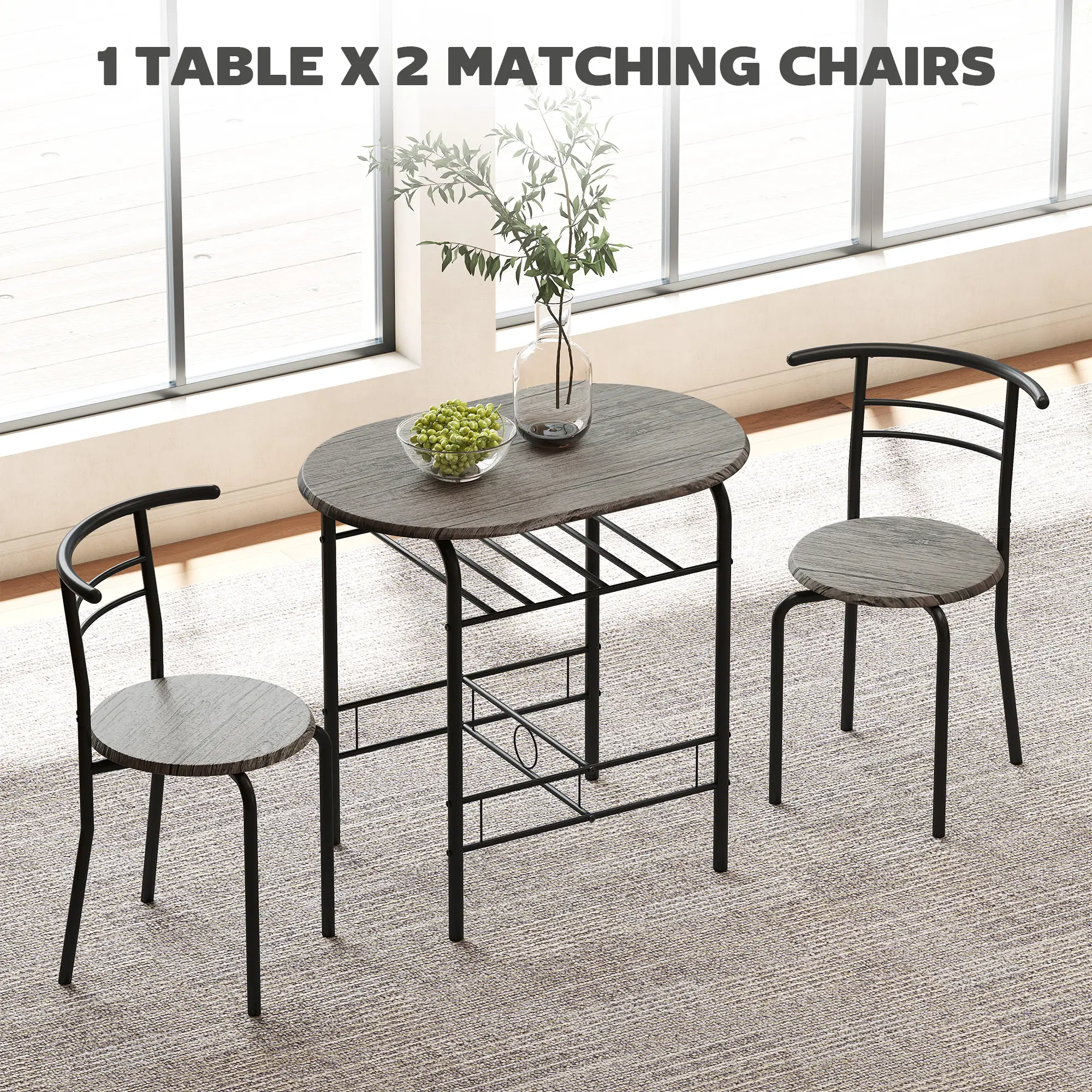 31.5" Dining Table Set of 3 with Chairs and Shelf - Image 4