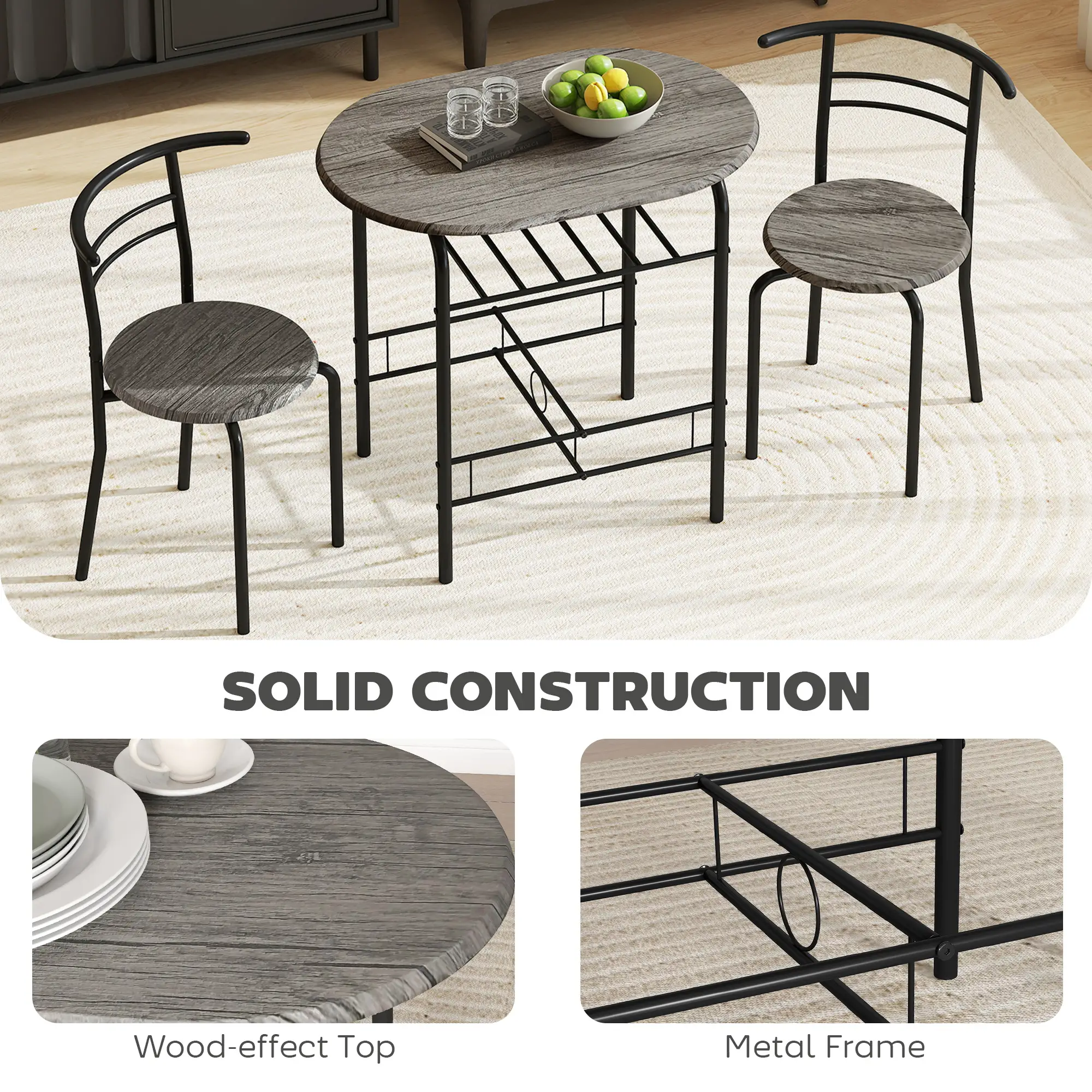 31.5" Dining Table Set of 3 with Chairs and Shelf - Image 6