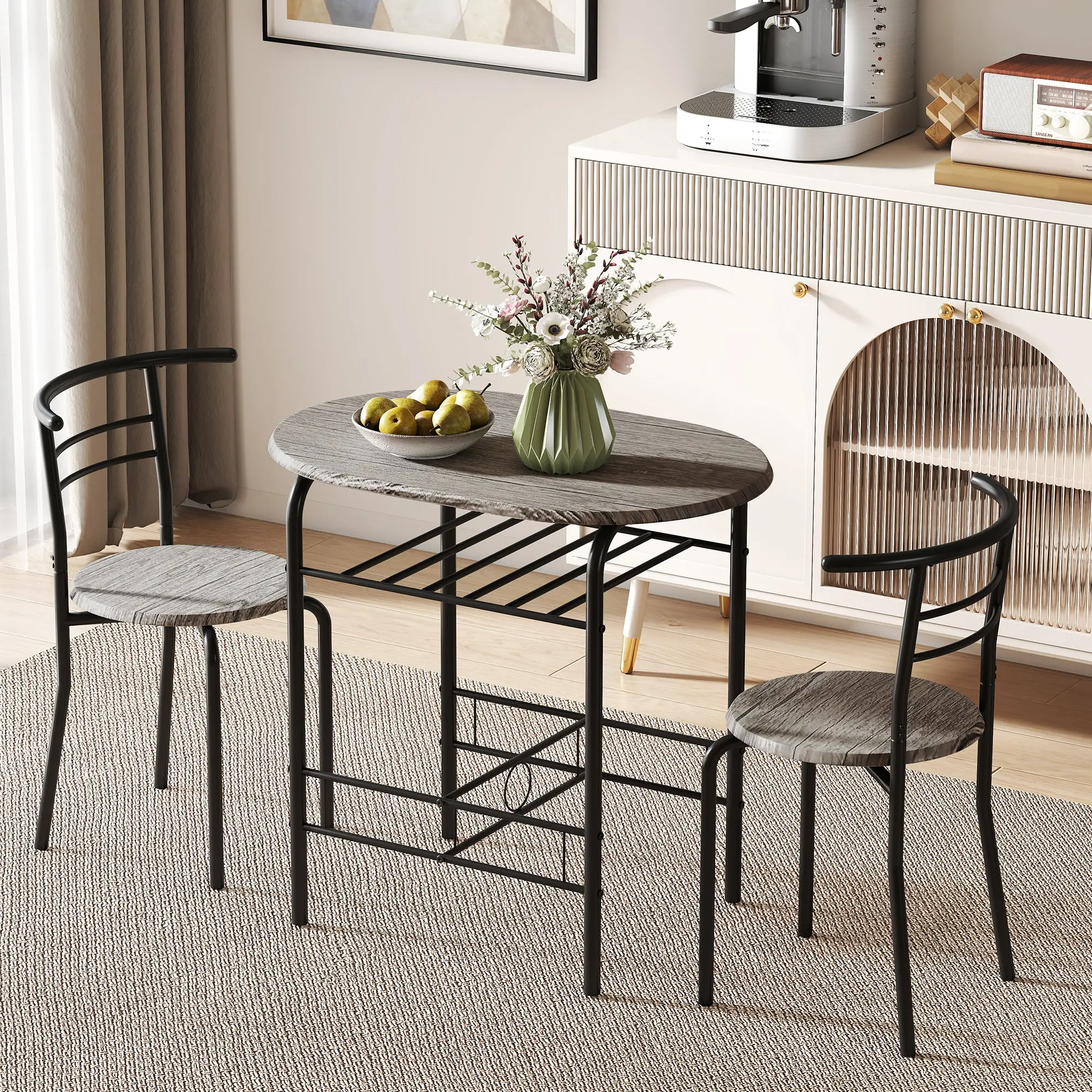 31.5" Dining Table Set of 3 with Chairs and Shelf - Image 8