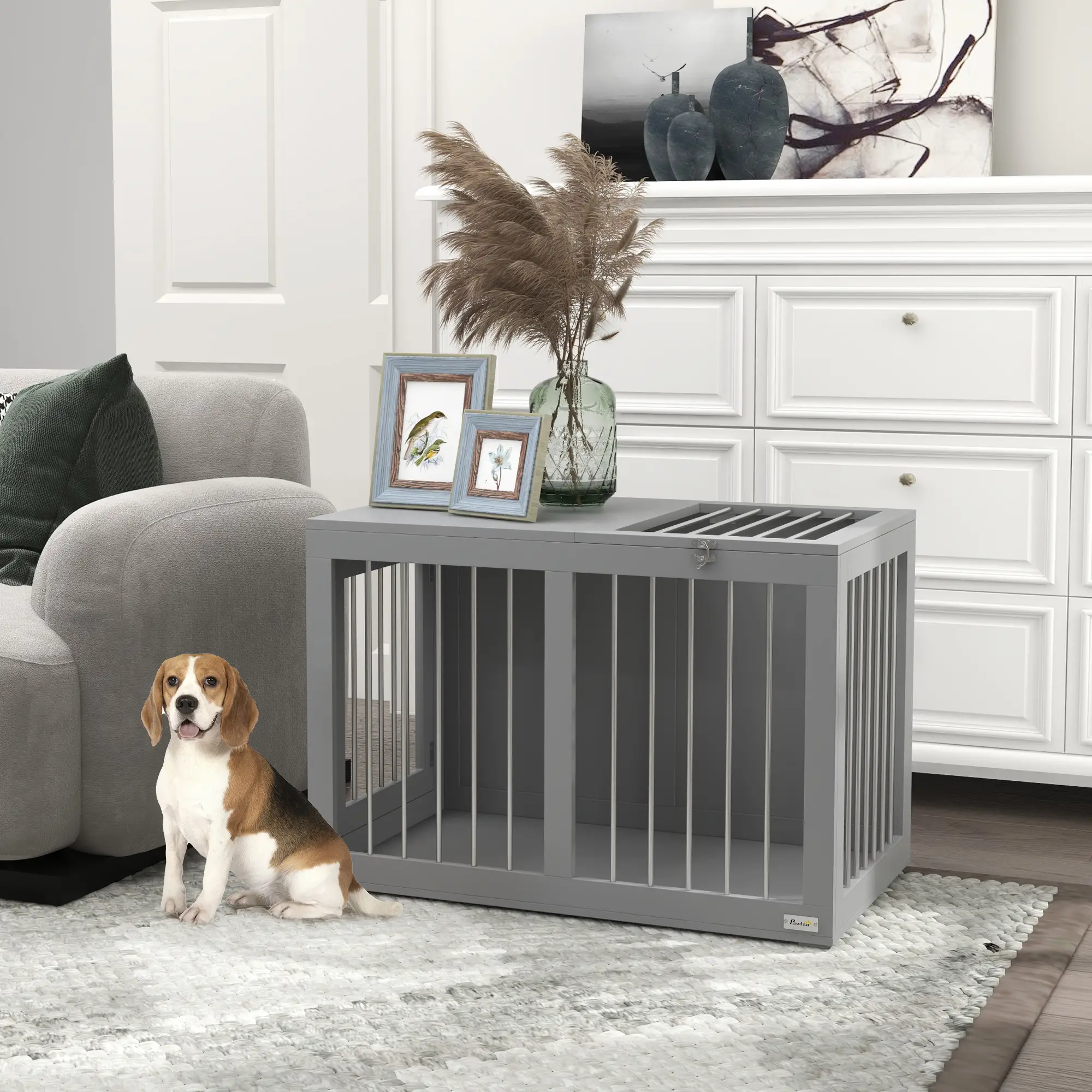 31.5" Dog Crate Furniture, Double Doors, Medium Dogs, Grey - Image 2