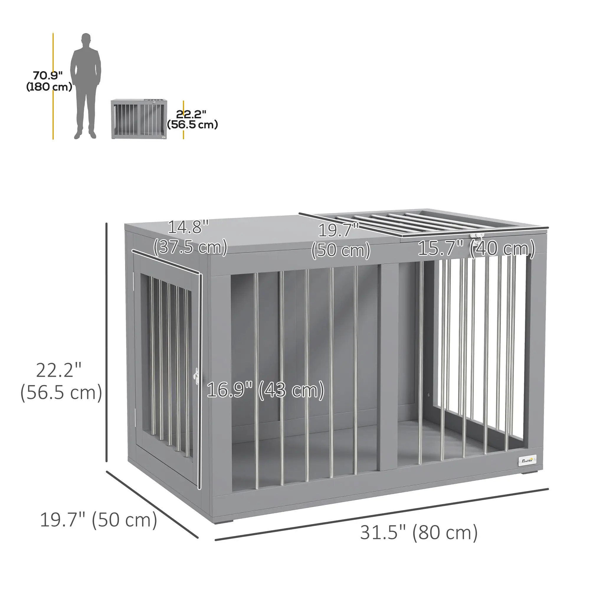 31.5" Dog Crate Furniture, Double Doors, Medium Dogs, Grey - Image 3