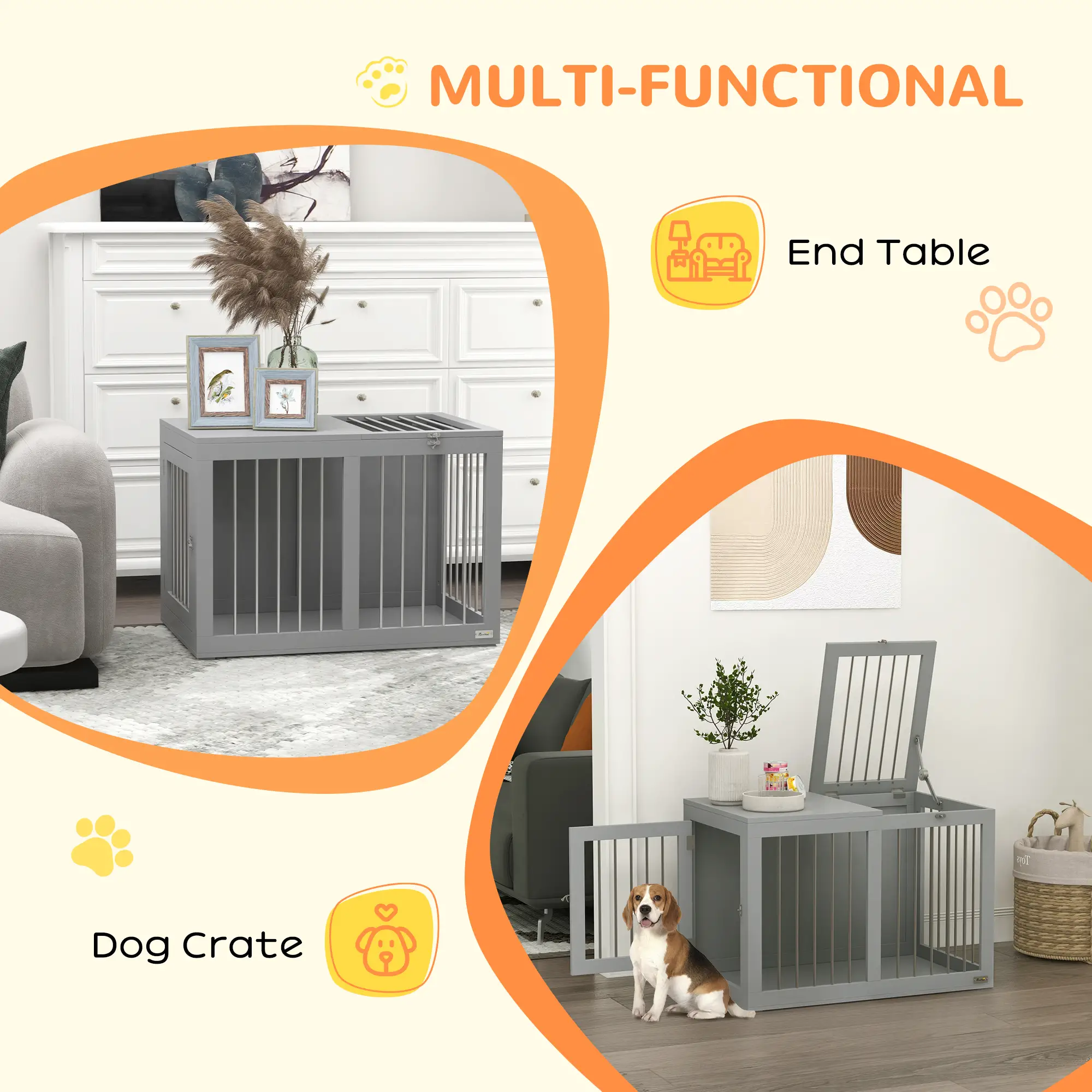 31.5" Dog Crate Furniture, Double Doors, Medium Dogs, Grey - Image 4
