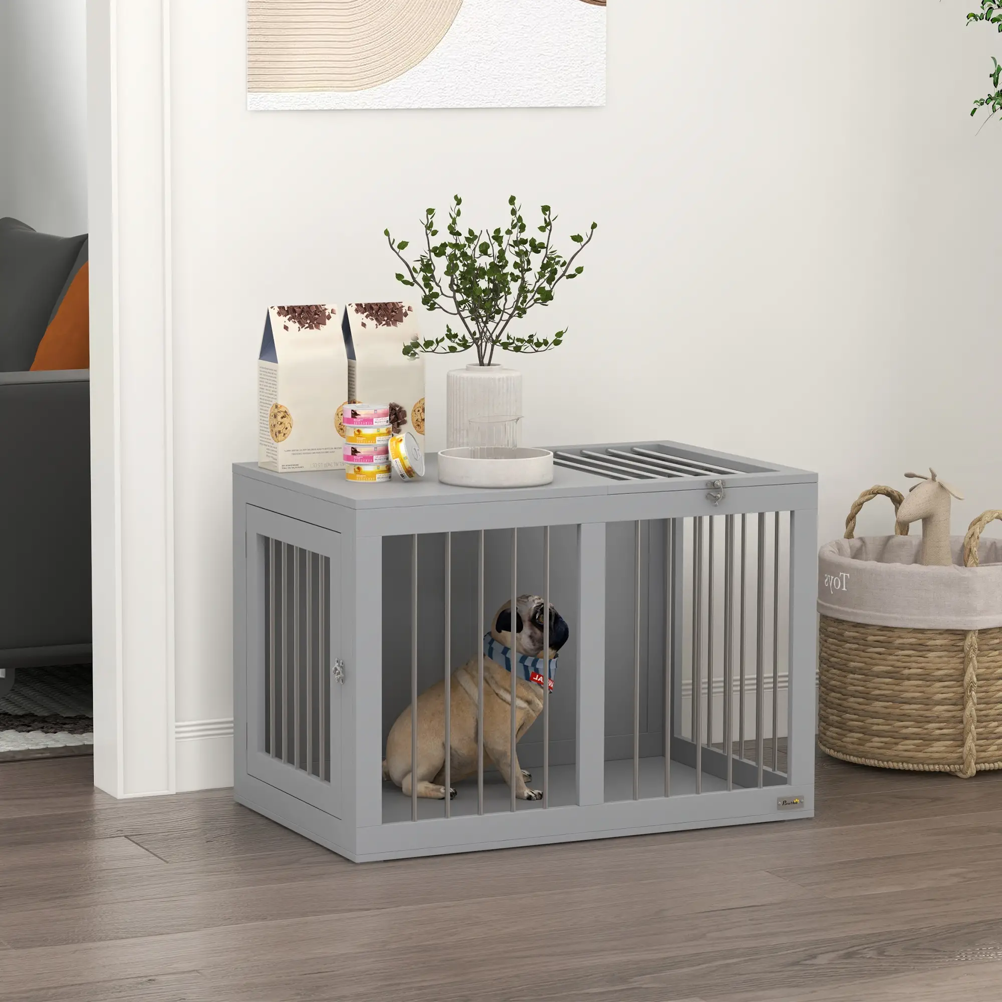 31.5" Dog Crate Furniture, Double Doors, Medium Dogs, Grey - Image 8