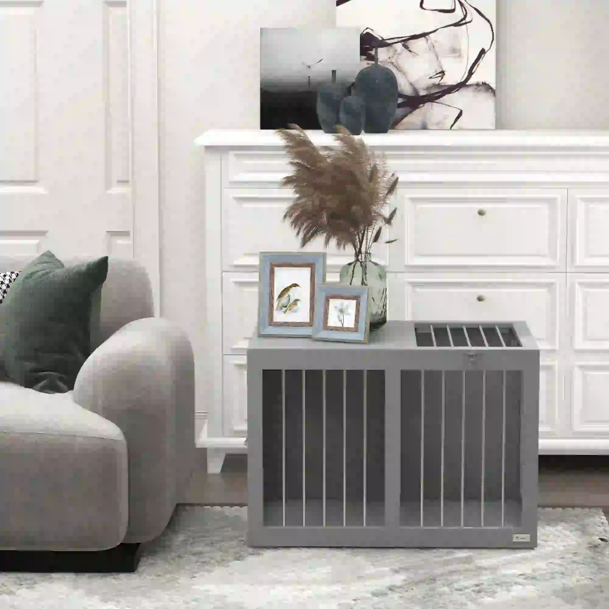 31.5" Dog Crate Furniture, Double Doors, Medium Dogs, Grey - Image 9